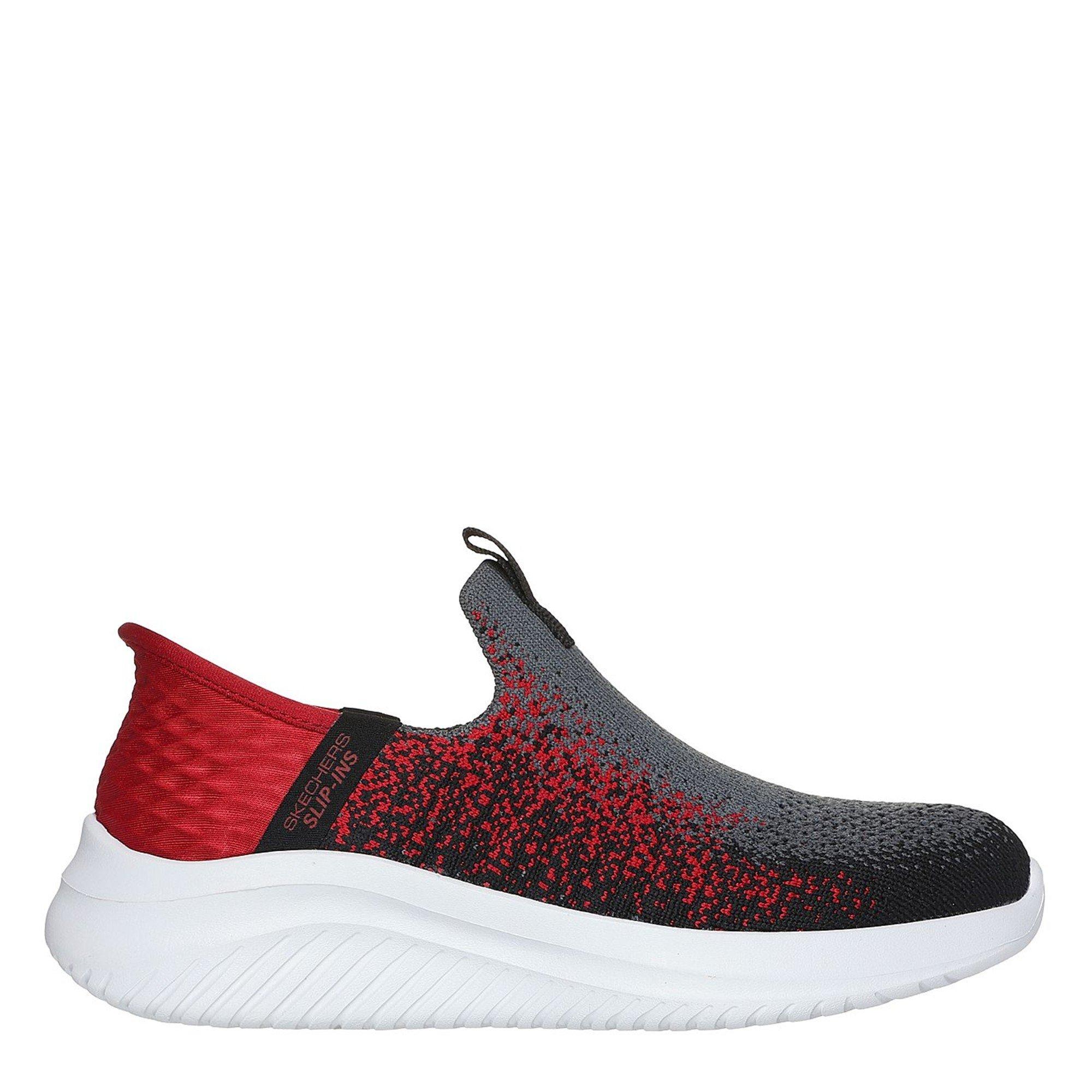 Charcoal/Red - Skechers - Slip-Ins Stretch Knit Sneaker W Air Slip On Trainers Unisex Kids - 3