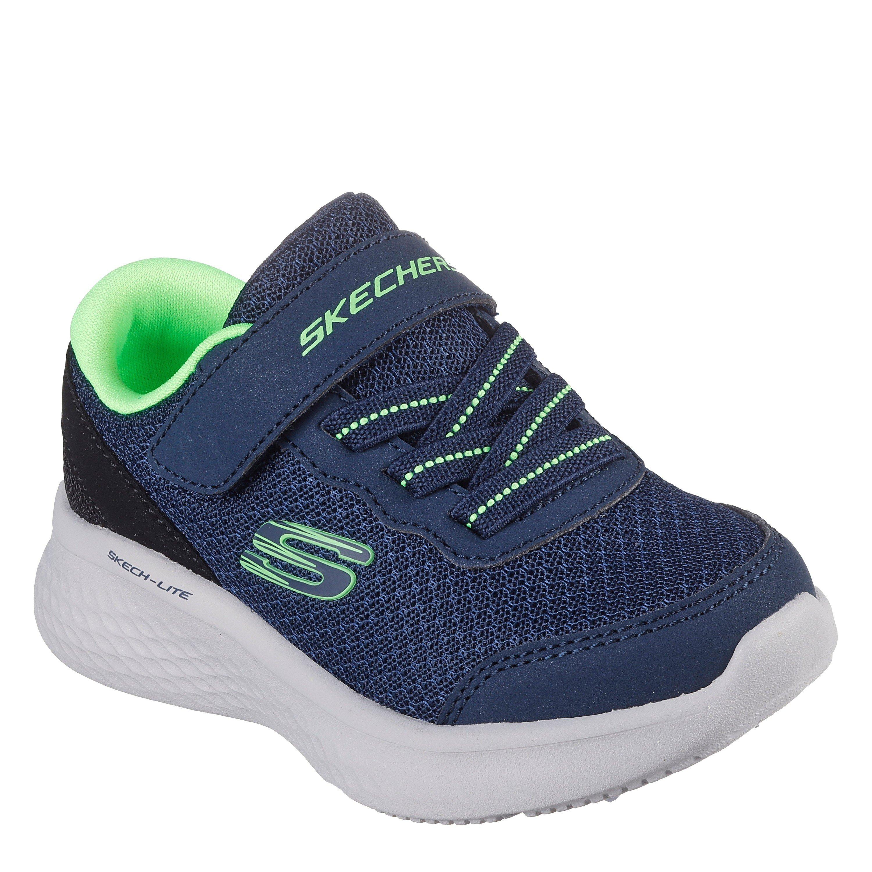 Navy/Lime - Skechers - Lightweight Gore & Strap Toddler Sn Slip On Trainers Unisex Kids - 1