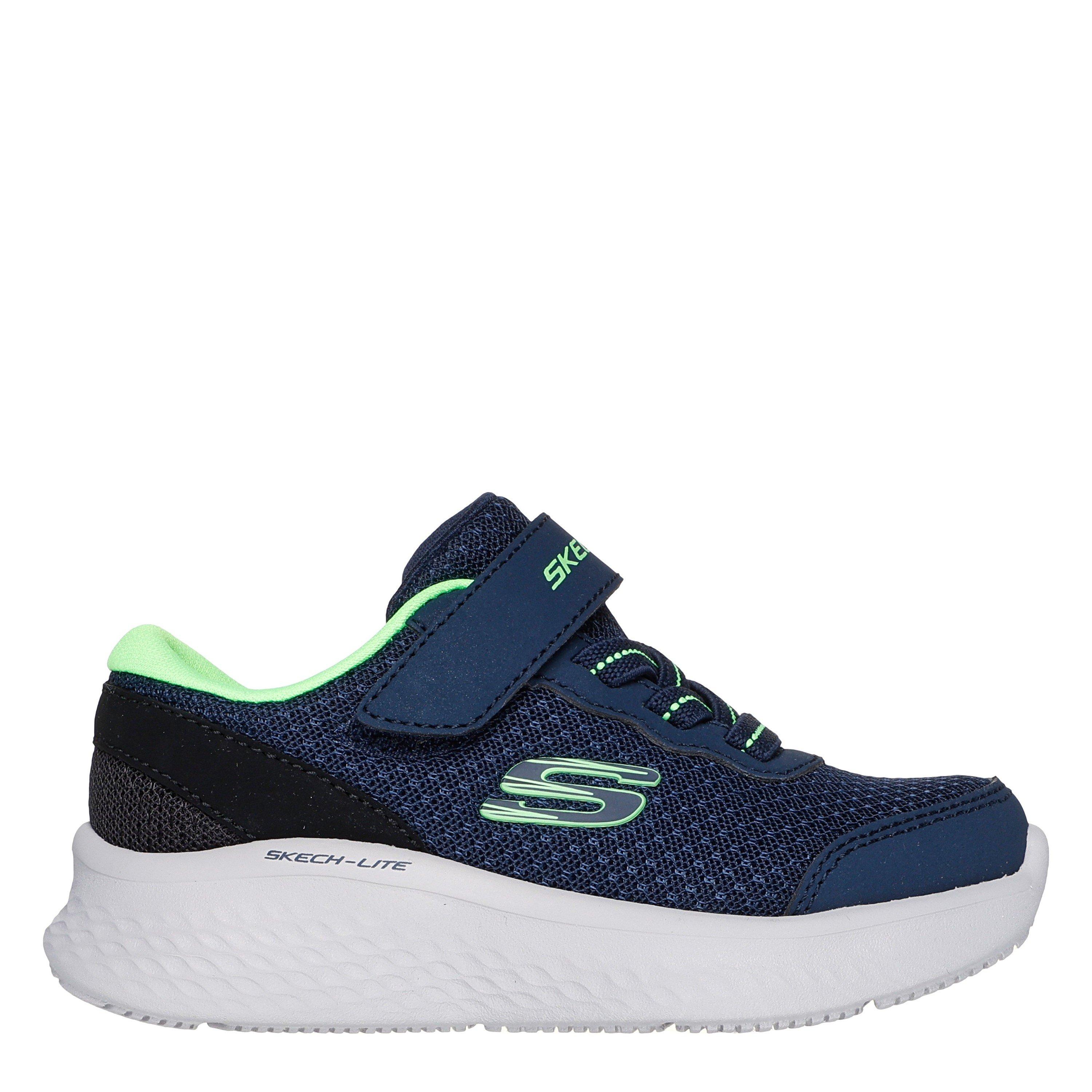 Navy/Lime - Skechers - Lightweight Gore & Strap Toddler Sn Slip On Trainers Unisex Kids - 3