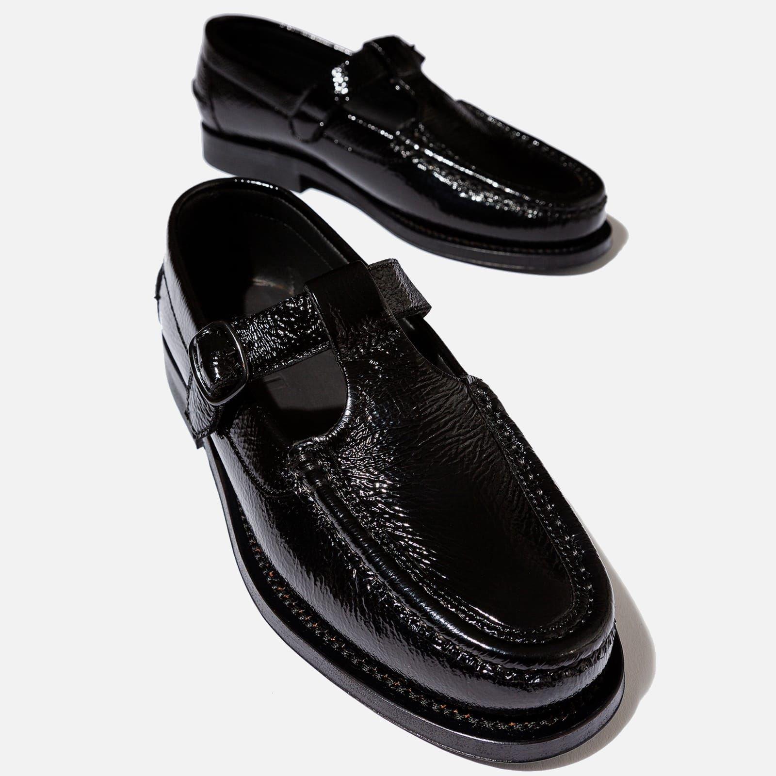 Black - Hereu - Alber Crinkled Glossy Leather Flats - 3