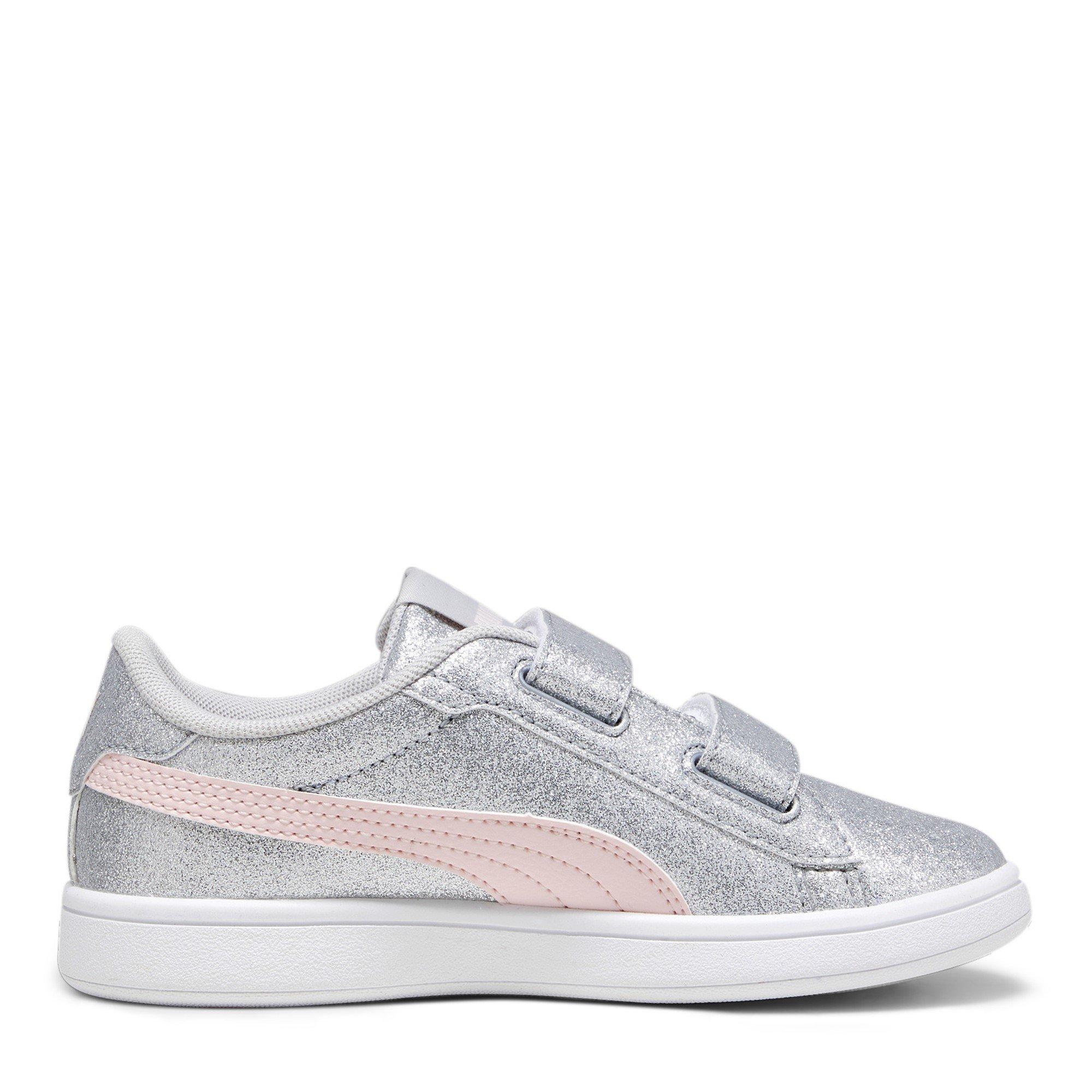 Grey/Pink - Puma - Smash 3.0 Glitz Glam V Child Girl Trainers - 4