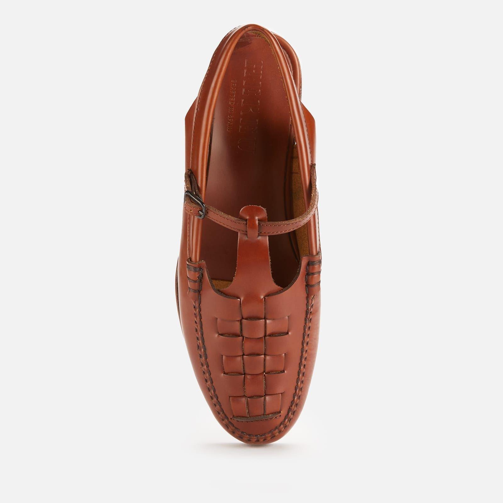 Tan - Hereu - Roqueta Leather T-Bar Sling Back Flats - 3