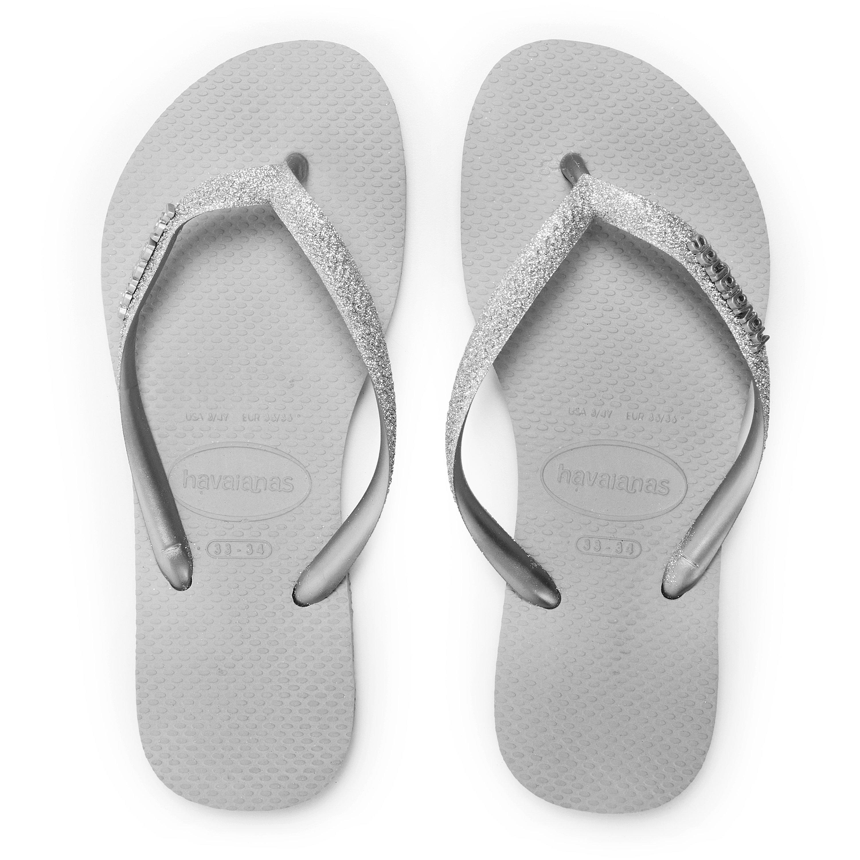 Ice Grey - Havaianas - Unisex Kids Slim Glitter II Beige Flip Flops - 4
