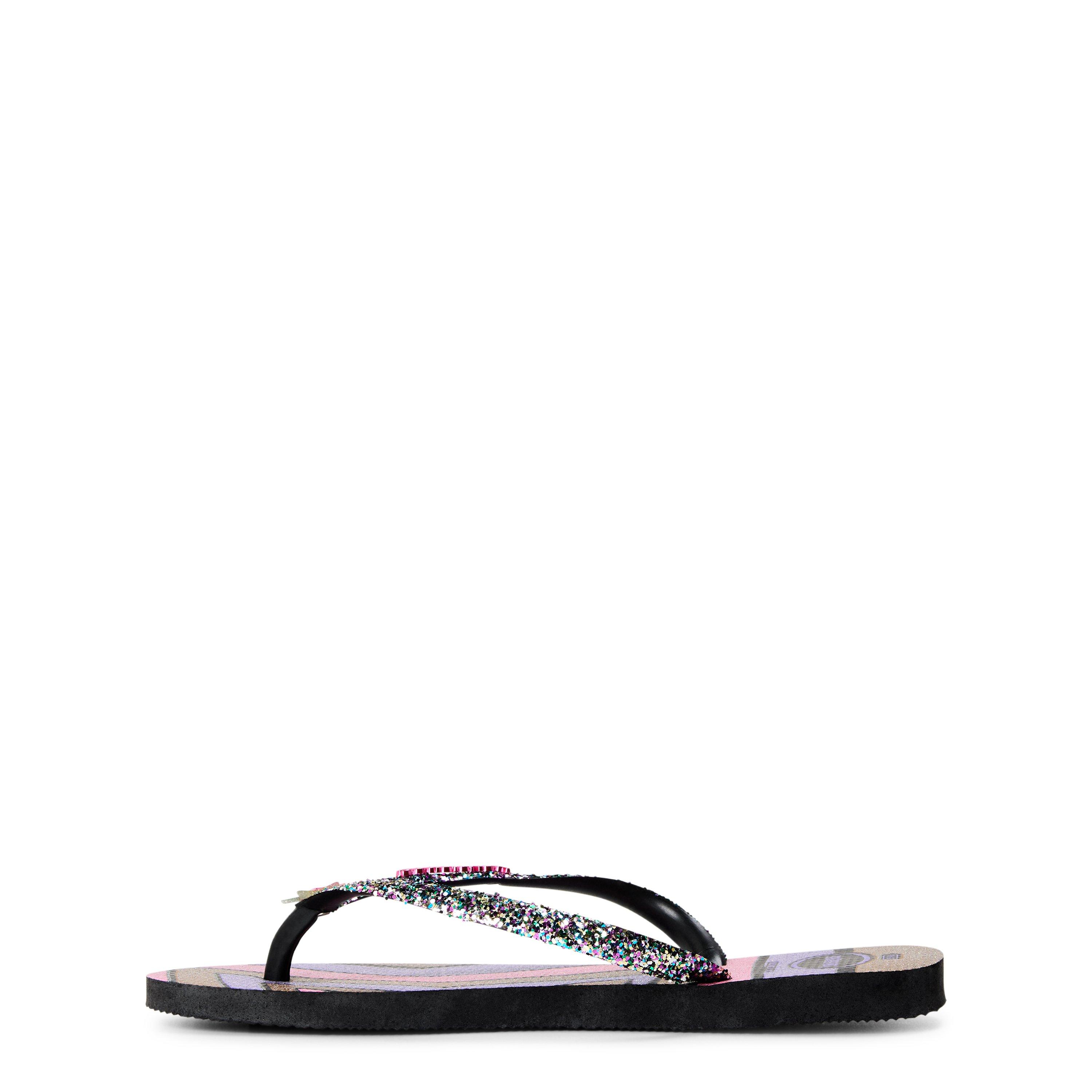 Black - Havaianas - Unisex Kids Slim Glitter Pink Flip Flops - 2