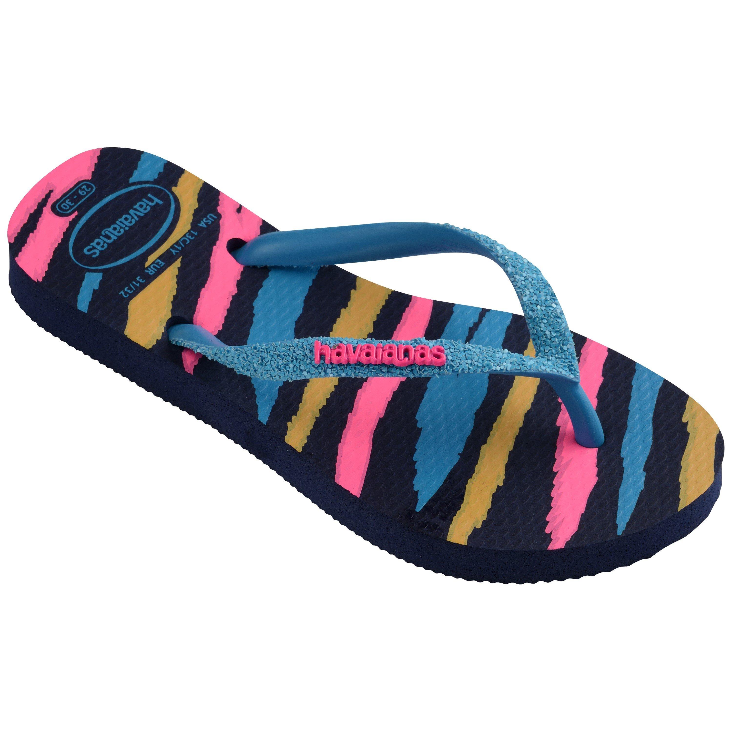 Navy Blue - Havaianas - Unisex Kids Slim Glitter Pink Flip Flops - 1