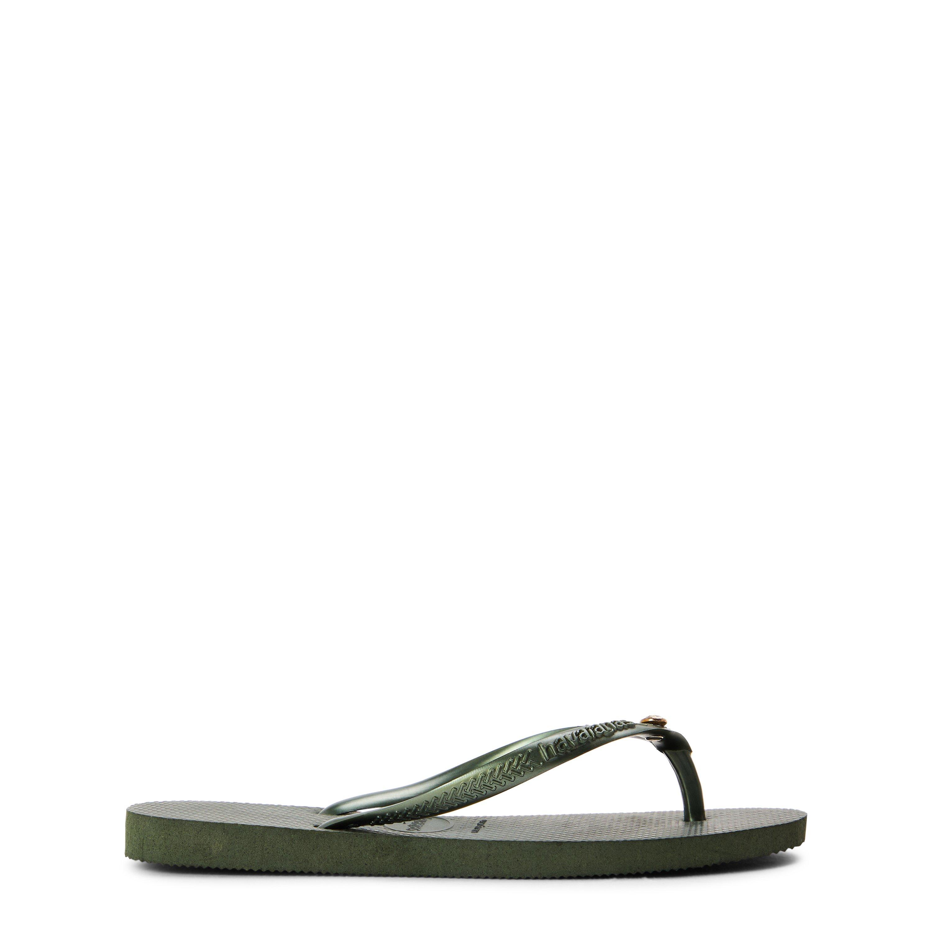 Havaianas  Kids ' Slim Crystal Flip Flops - Green Olive - 1/2
