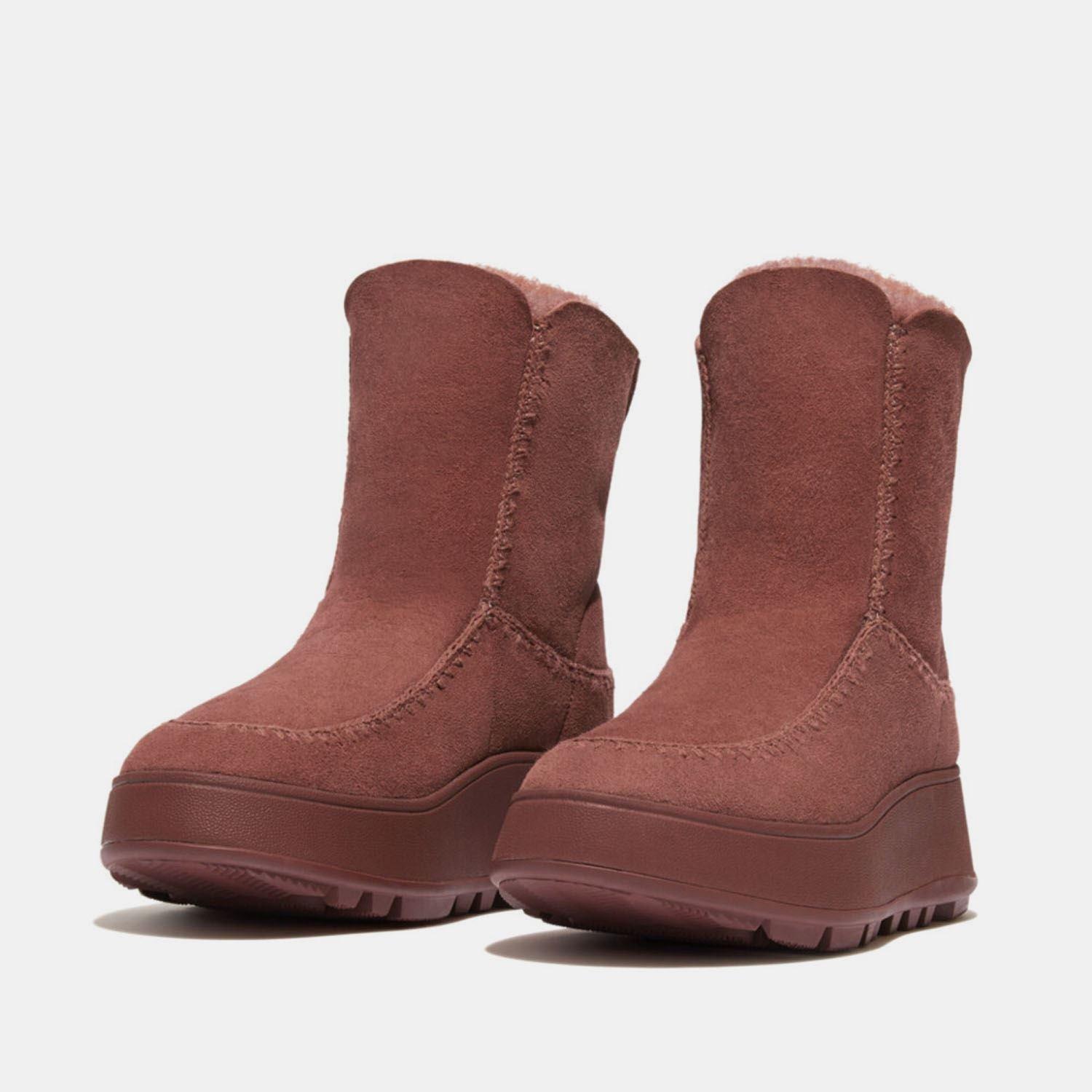 Brown - Fitflop - F-Mode Shearling Flatform Boots - 5