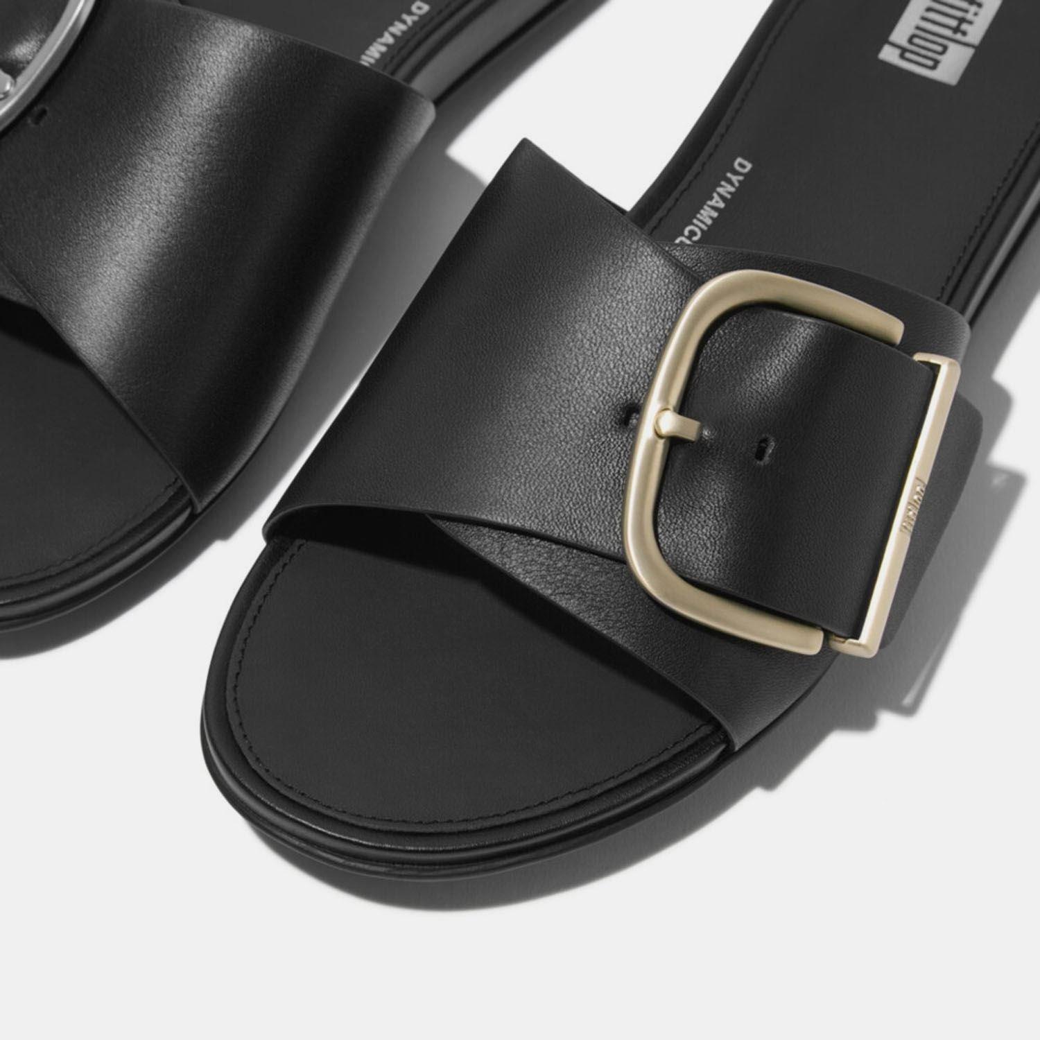 Black - Fitflop - Gracie Maxi-Buckle Leather Sliders - 4