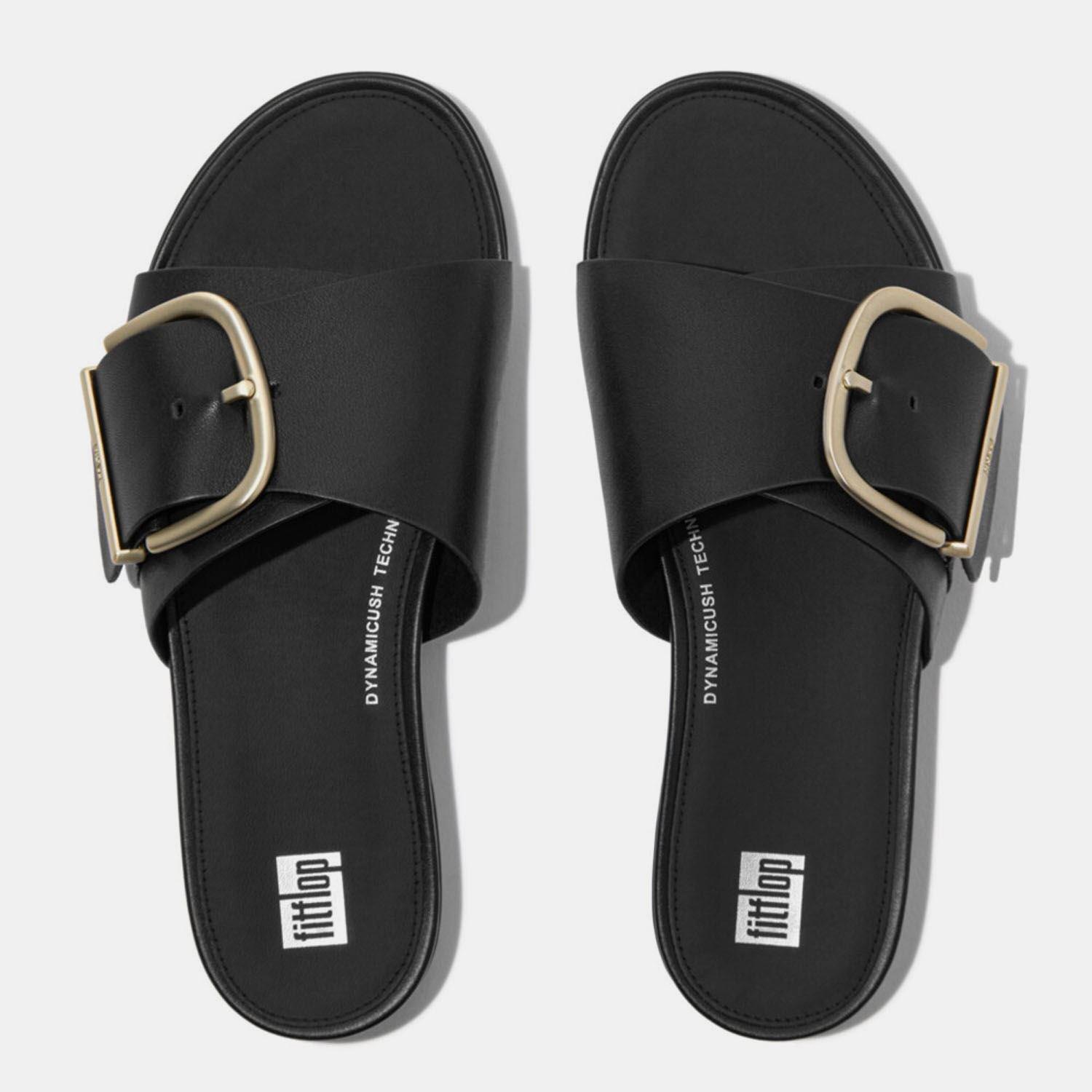Black - Fitflop - Gracie Maxi-Buckle Leather Sliders - 5