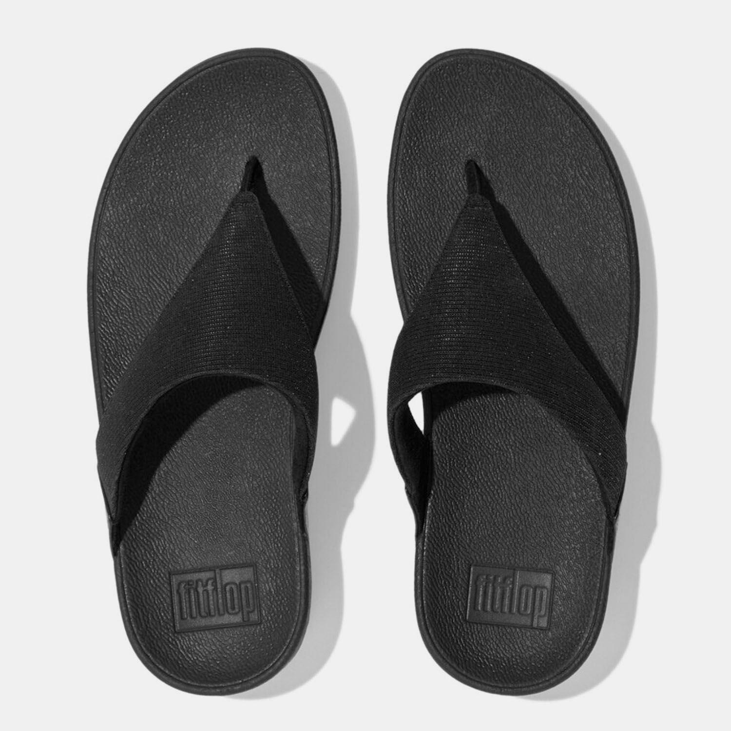Black - Fitflop - Lulu Shimmerlux Toe-Post Sandals - 5