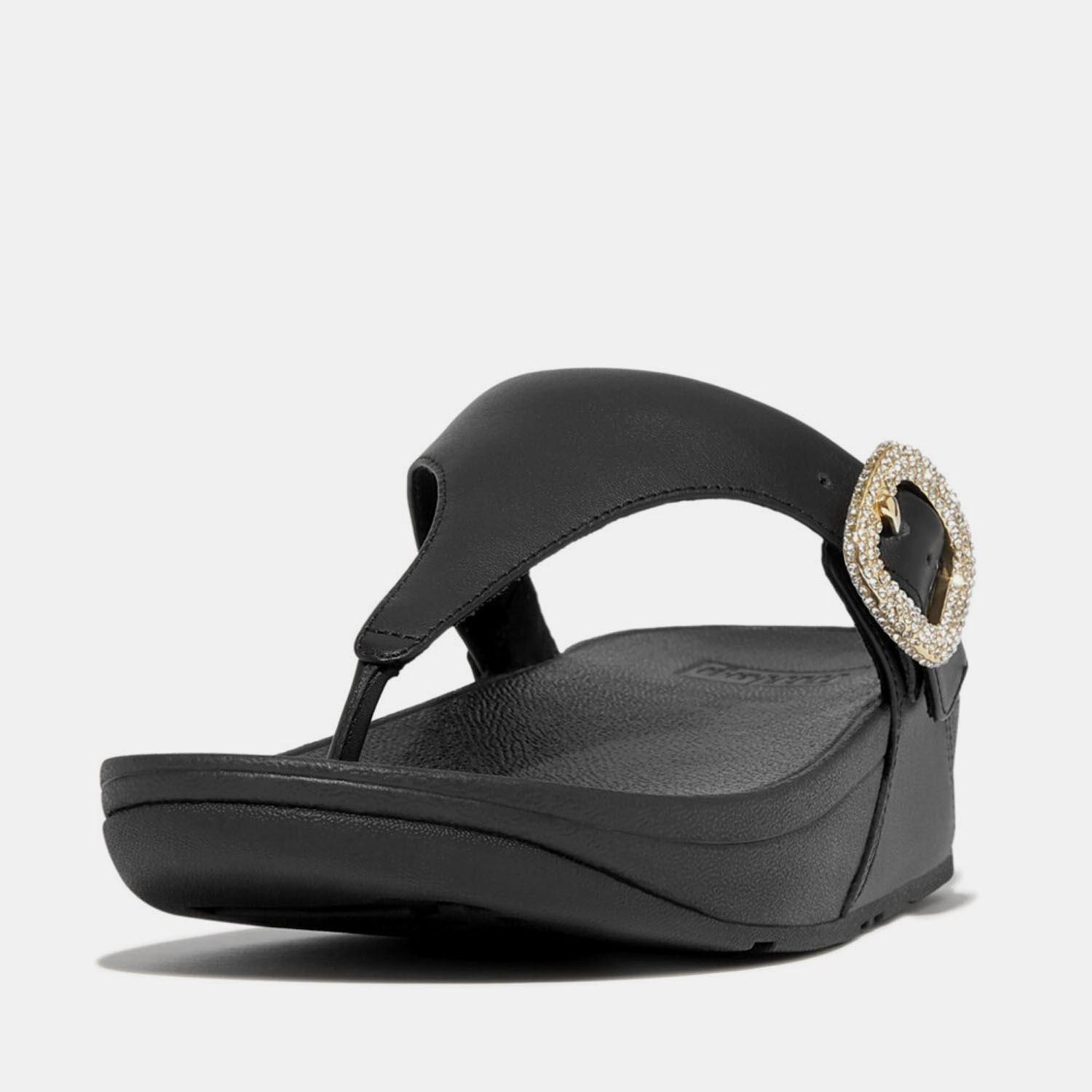 Black - Fitflop - Lulu Crystal-Buckle Leather Sandals - 2