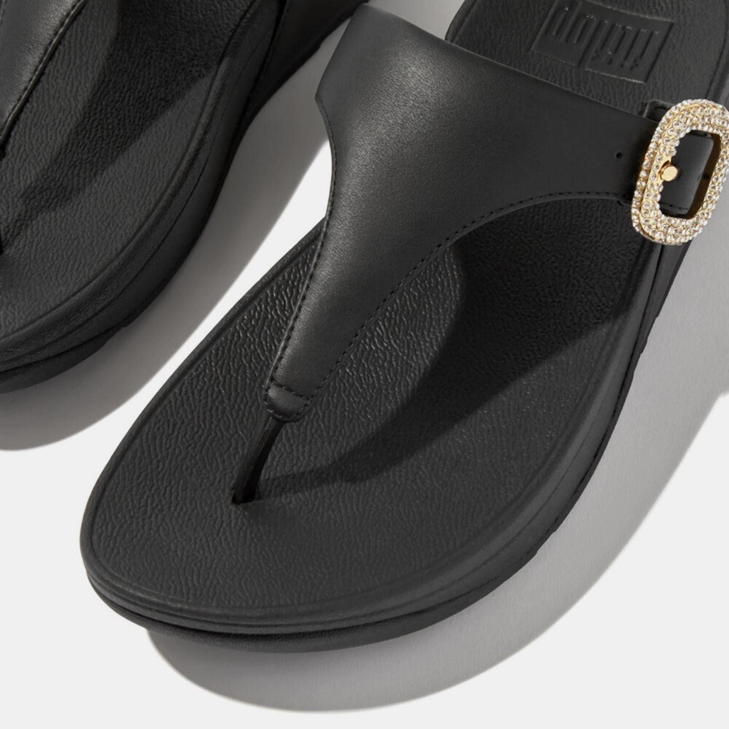 Black - Fitflop - Lulu Crystal-Buckle Leather Sandals - 4