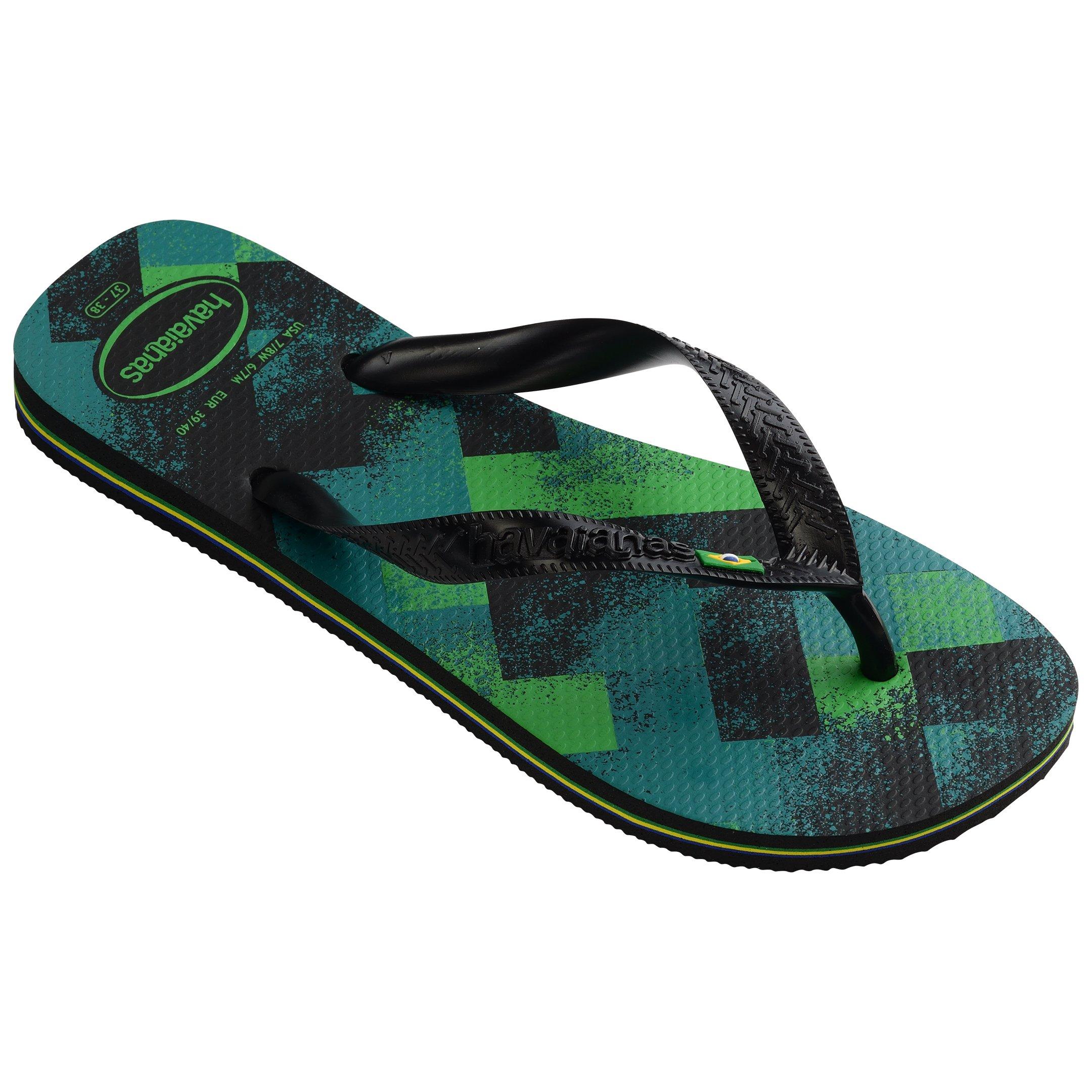 Black/Green - Havaianas - Hav. Brasil Fresh Black/Black/Leaf Flip Flops Unisex Kids - 2
