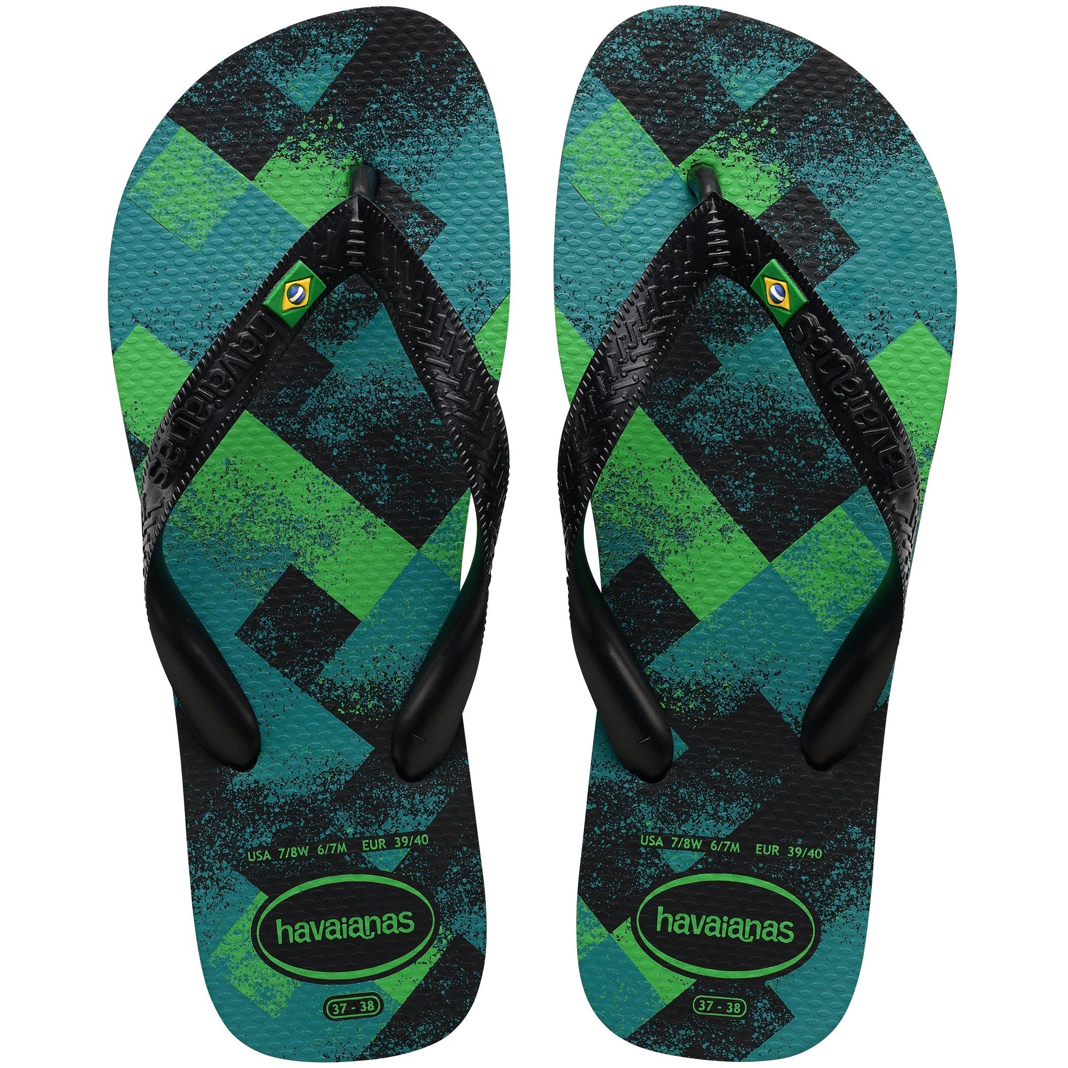 Black/Green - Havaianas - Hav. Brasil Fresh Black/Black/Leaf Flip Flops Unisex Kids - 3