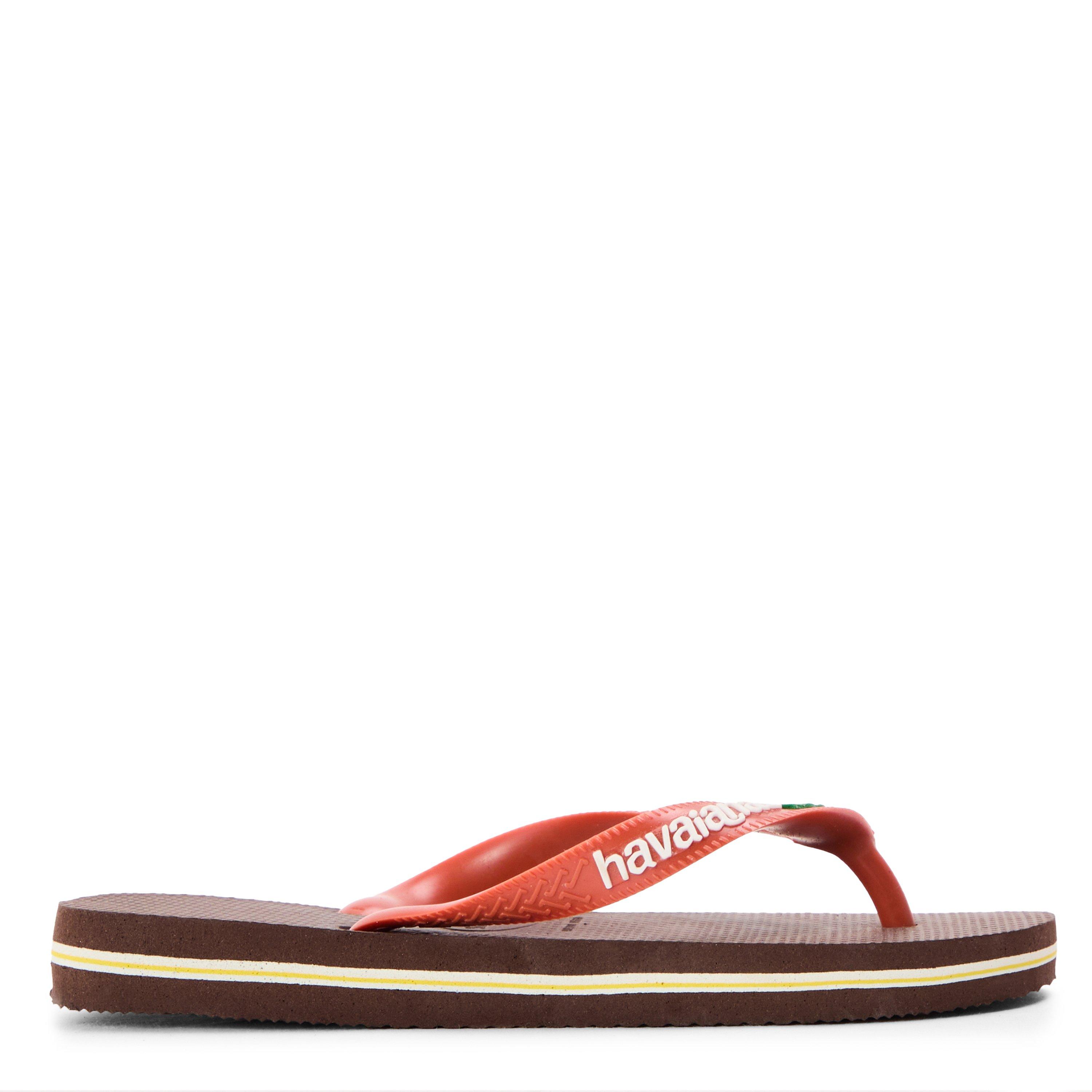 Brown/Ceramic - Havaianas - Unisex Kids Brasil Logo Dark Brown/Ceramic Flip Flops - 1