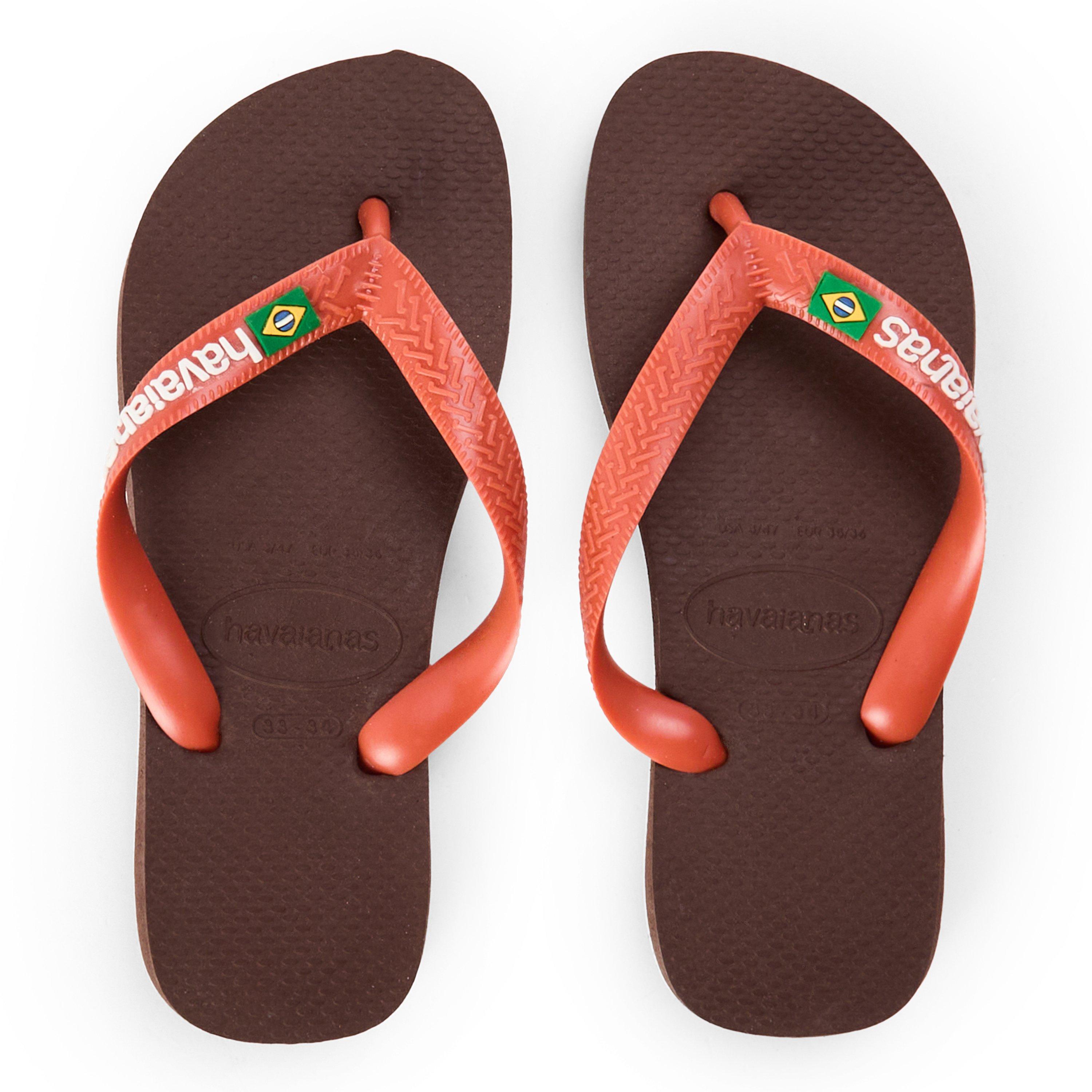 Marron/Céramique - Havaianas - Hav. Brasil Logo Dark Brown/Ceramic Flip Flops Unisex Kids - 4