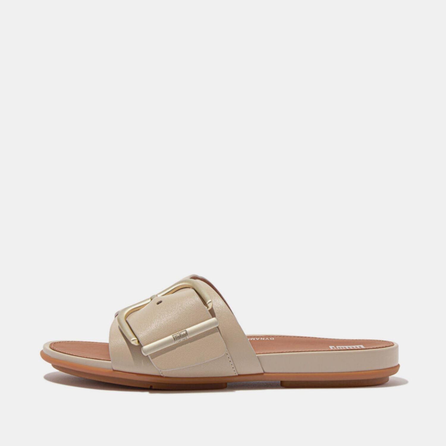 Beige - FitFlop - Gracie Maxi-Buckle Leather Sliders - 1