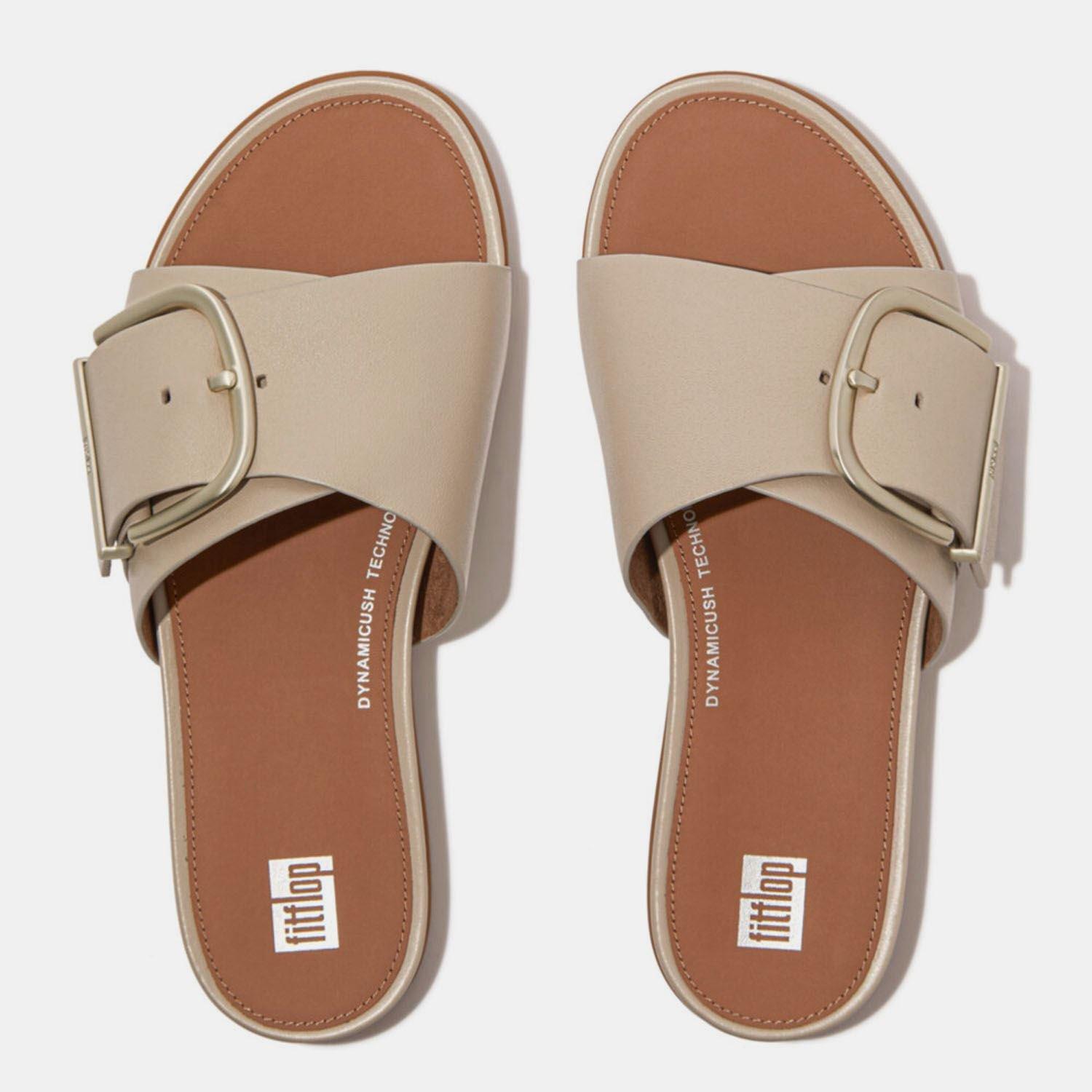 Beige - Fitflop - Gracie Maxi-Buckle Leather Sliders - 5