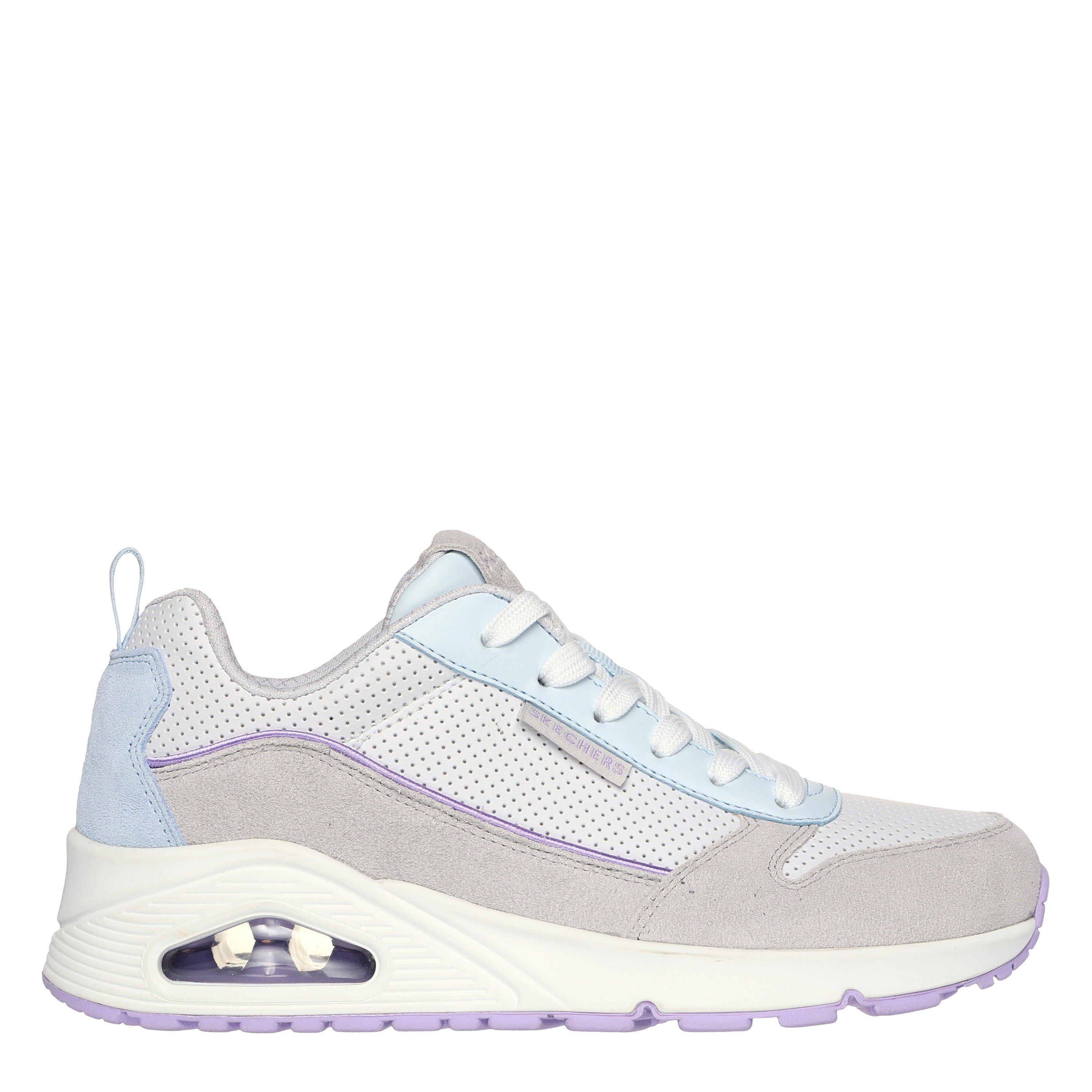 Grey/Light Blue - Skechers - Suede & Perforated Duraleather Lace Low-Top Trainers Girls - 1