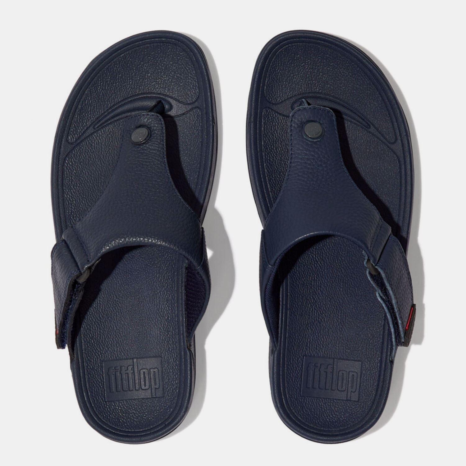 Navy - Fitflop - Trakk II Leather Toe-Post Sandals - 5