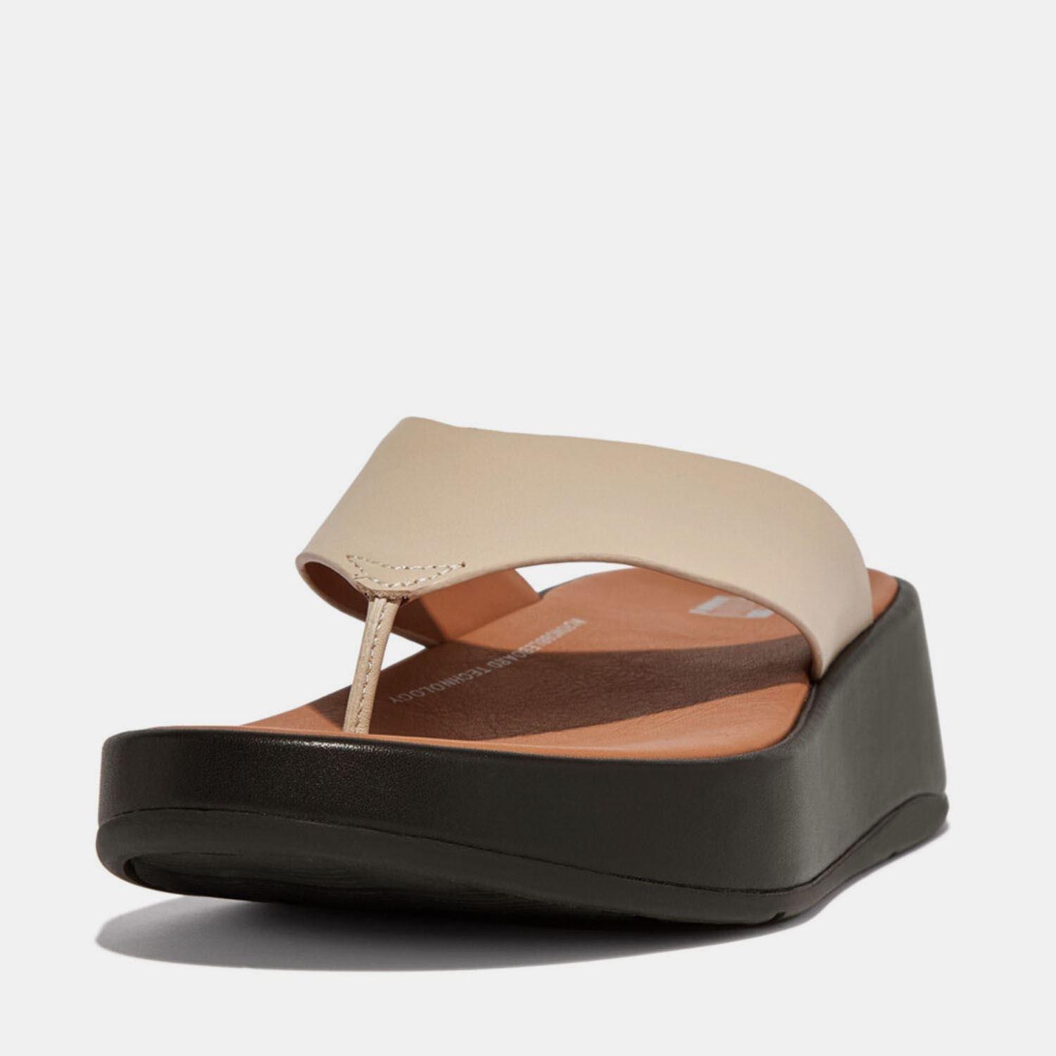 Beige - FitFlop - F-Mode Leather Flatform Toe-Post Sandals - 2