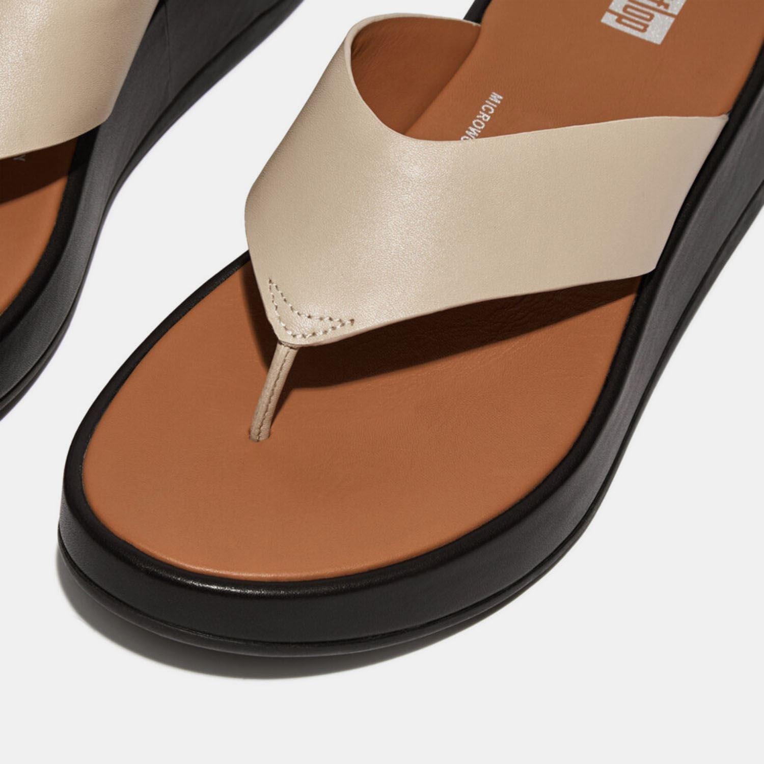Beige - FitFlop - F-Mode Leather Flatform Toe-Post Sandals - 4