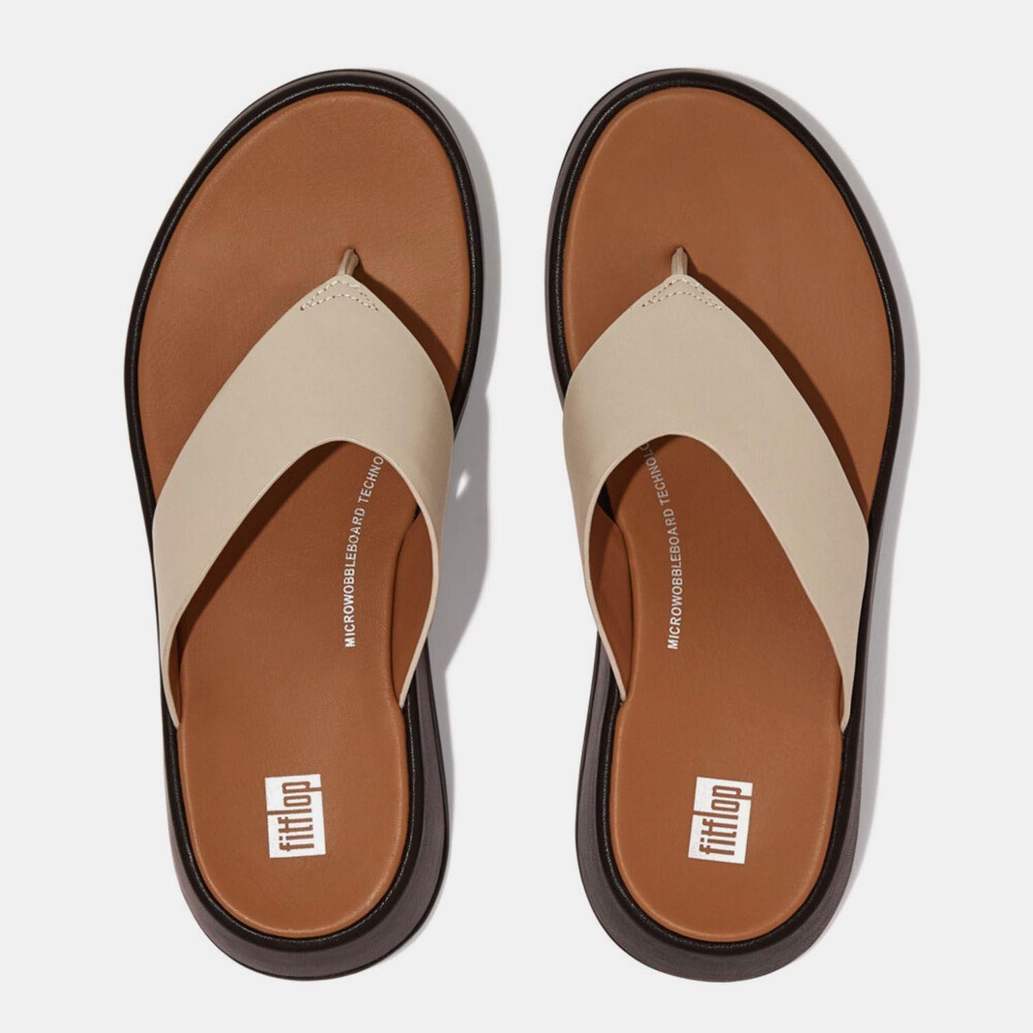 Beige - FitFlop - F-Mode Leather Flatform Toe-Post Sandals - 5