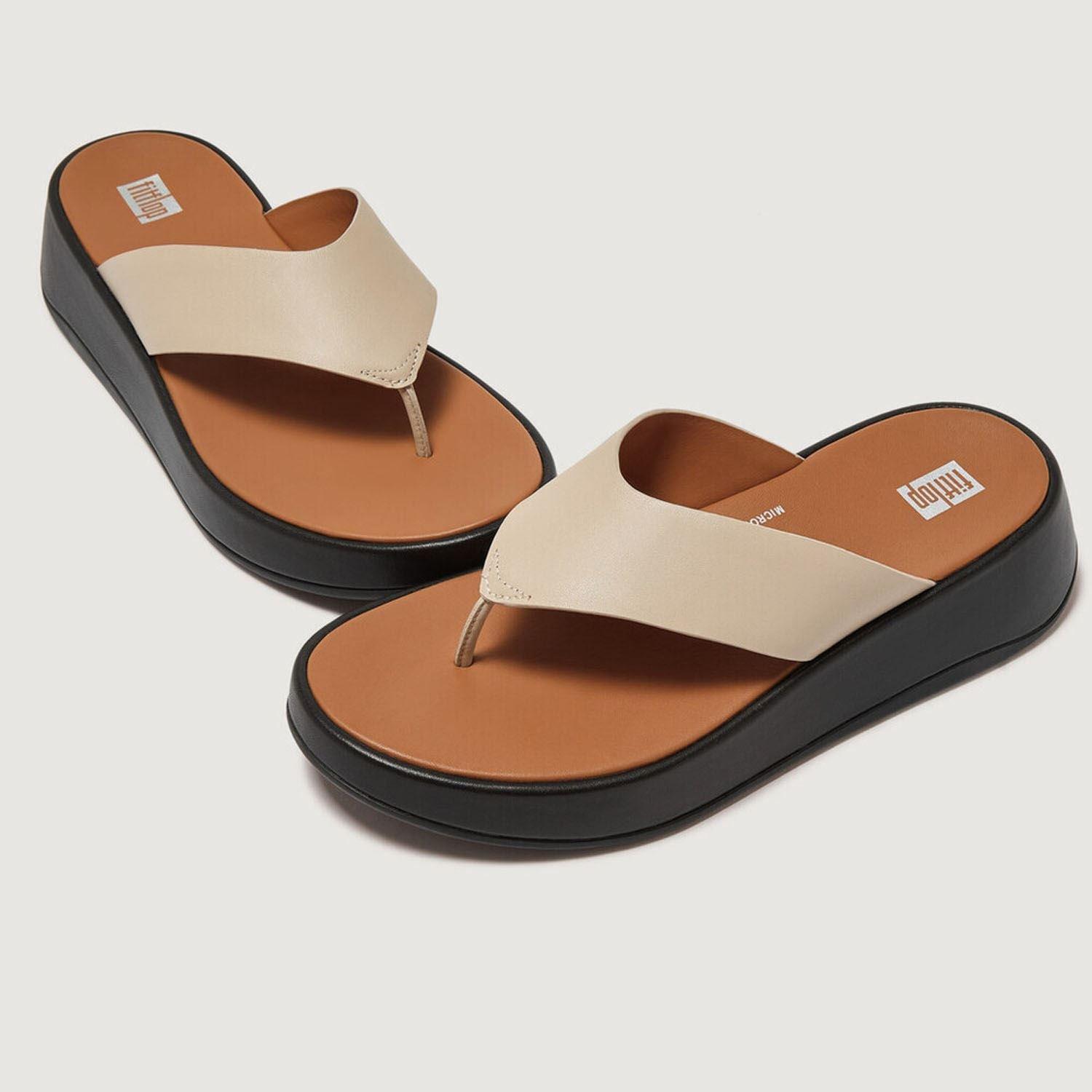 Beige - FitFlop - F-Mode Leather Flatform Toe-Post Sandals - 6