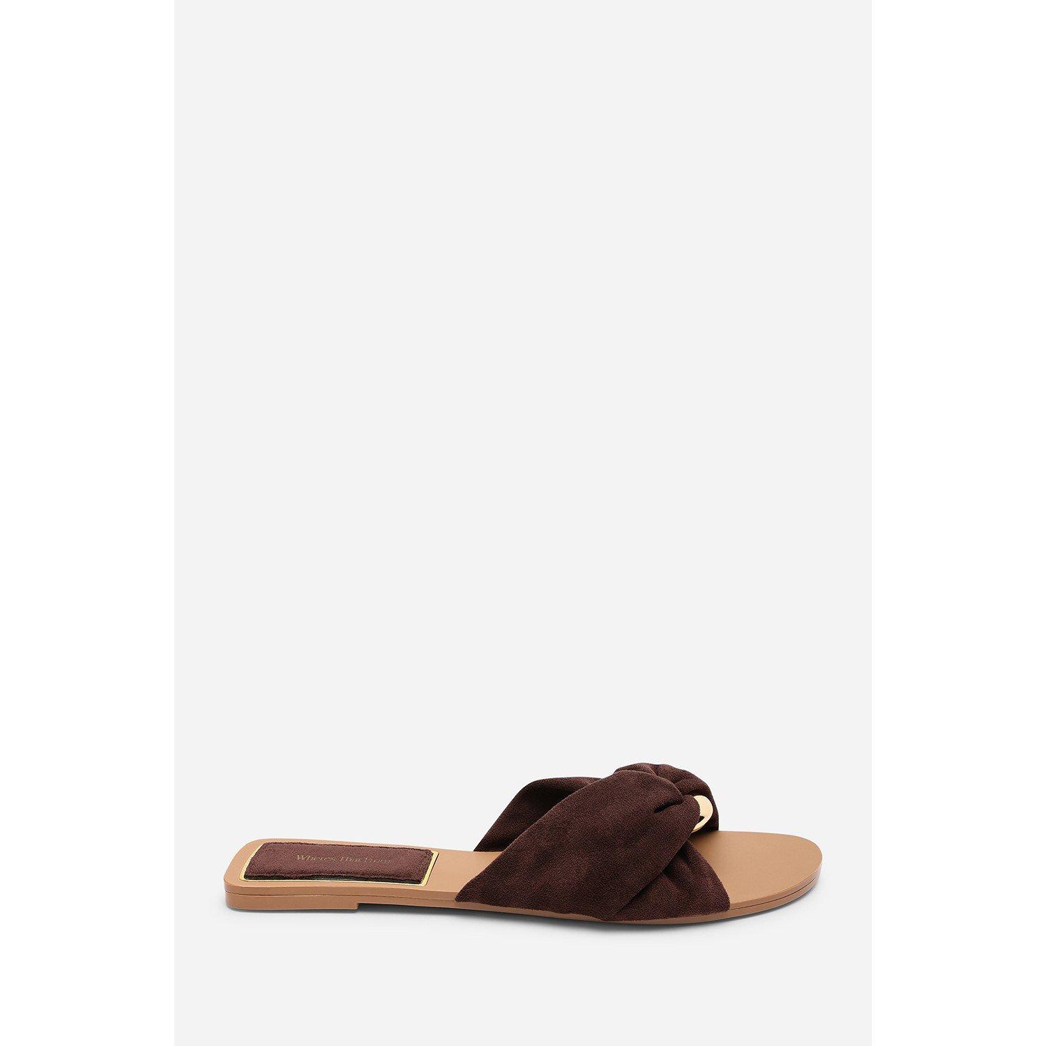 Dark Brown - Wheres That From - Lavina Knot Detail Dark Brown Suede Slide On Sanda - 1