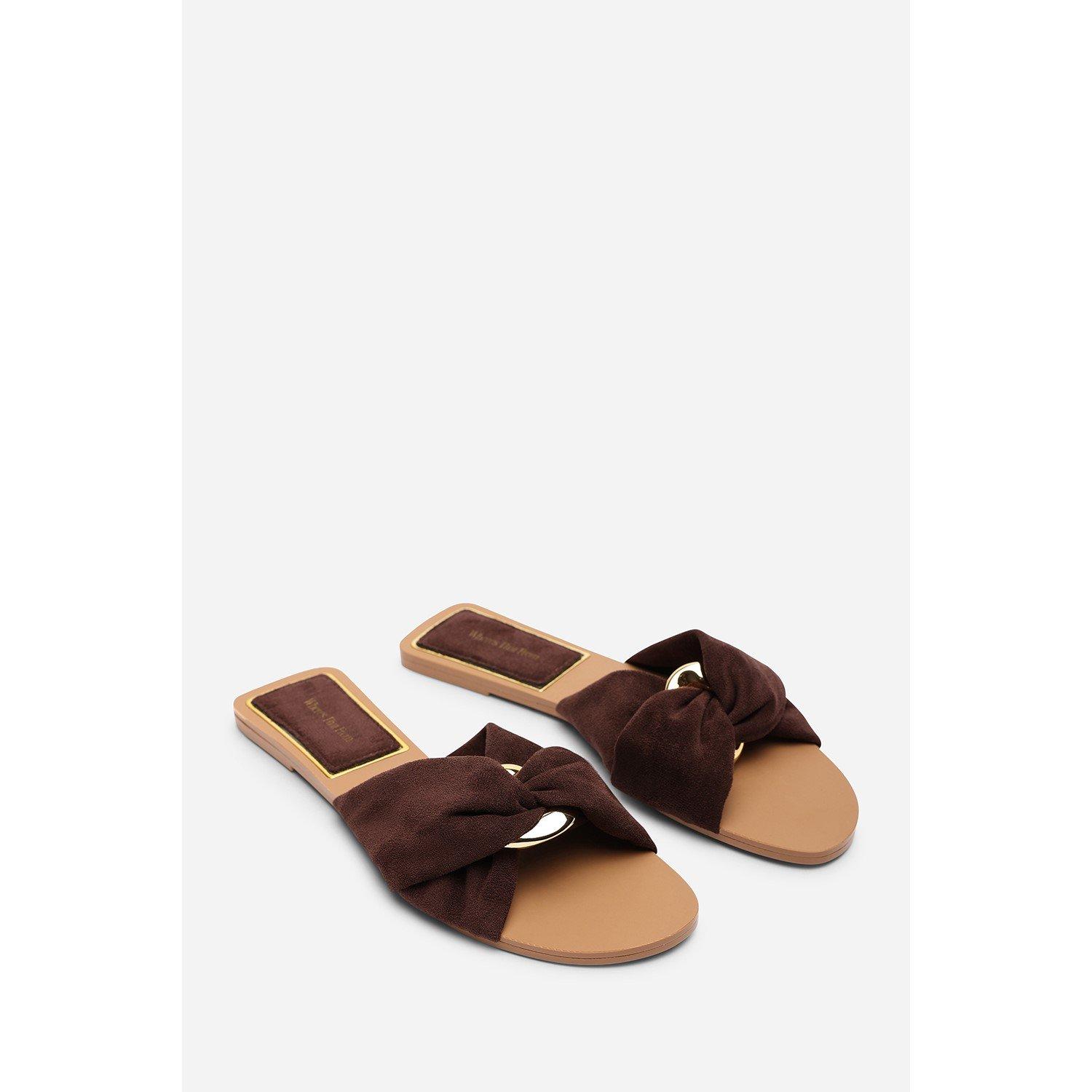 Dark Brown - Wheres That From - Lavina Knot Detail Dark Brown Suede Slide On Sanda - 3