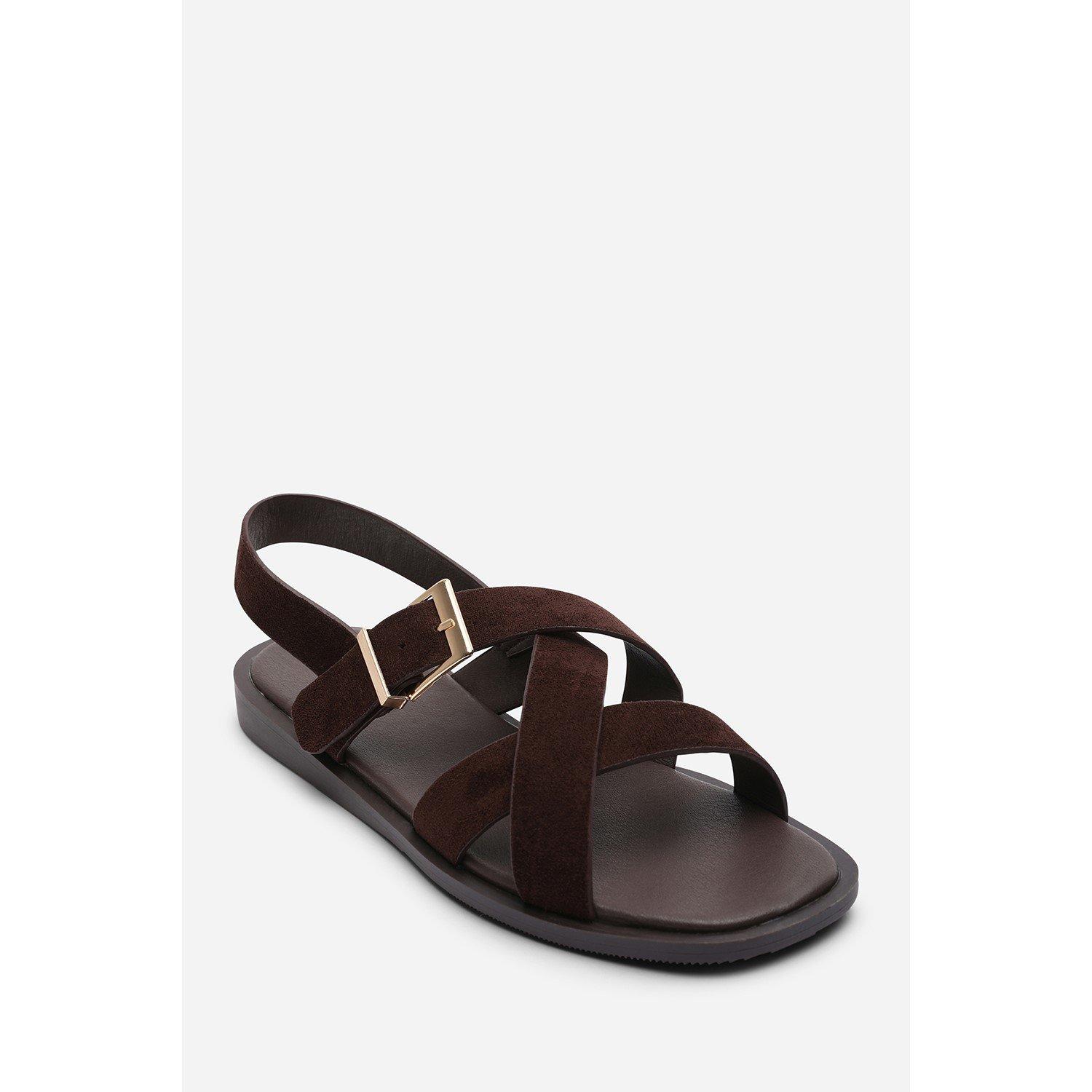 Dark Brown - Wheres That From - Capri Cross Over Open Toe Dark Brown Suede Sandal - 3