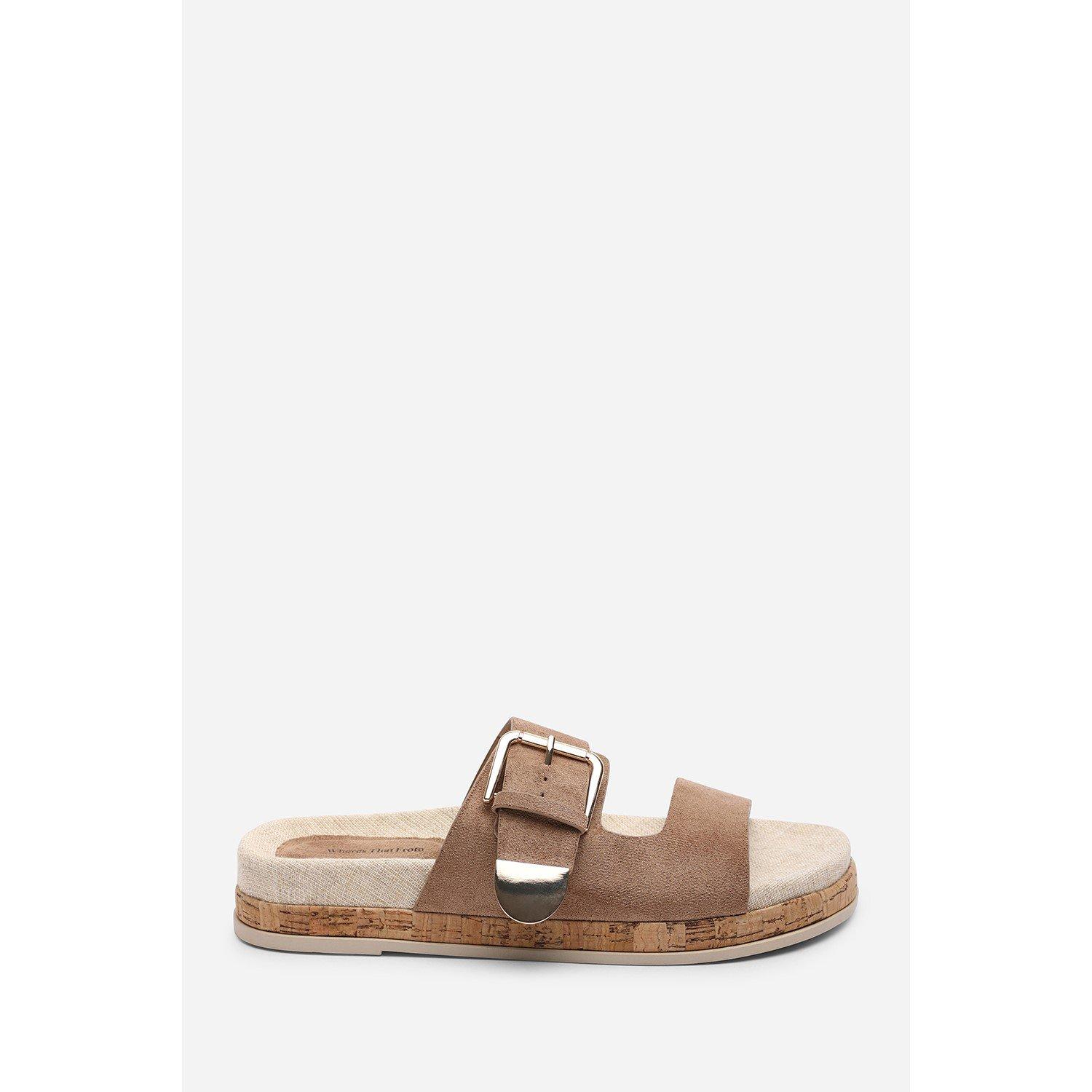 Camel - Wheres That From - Avenue Buckle Footbed Camel Suede Sandal - 2