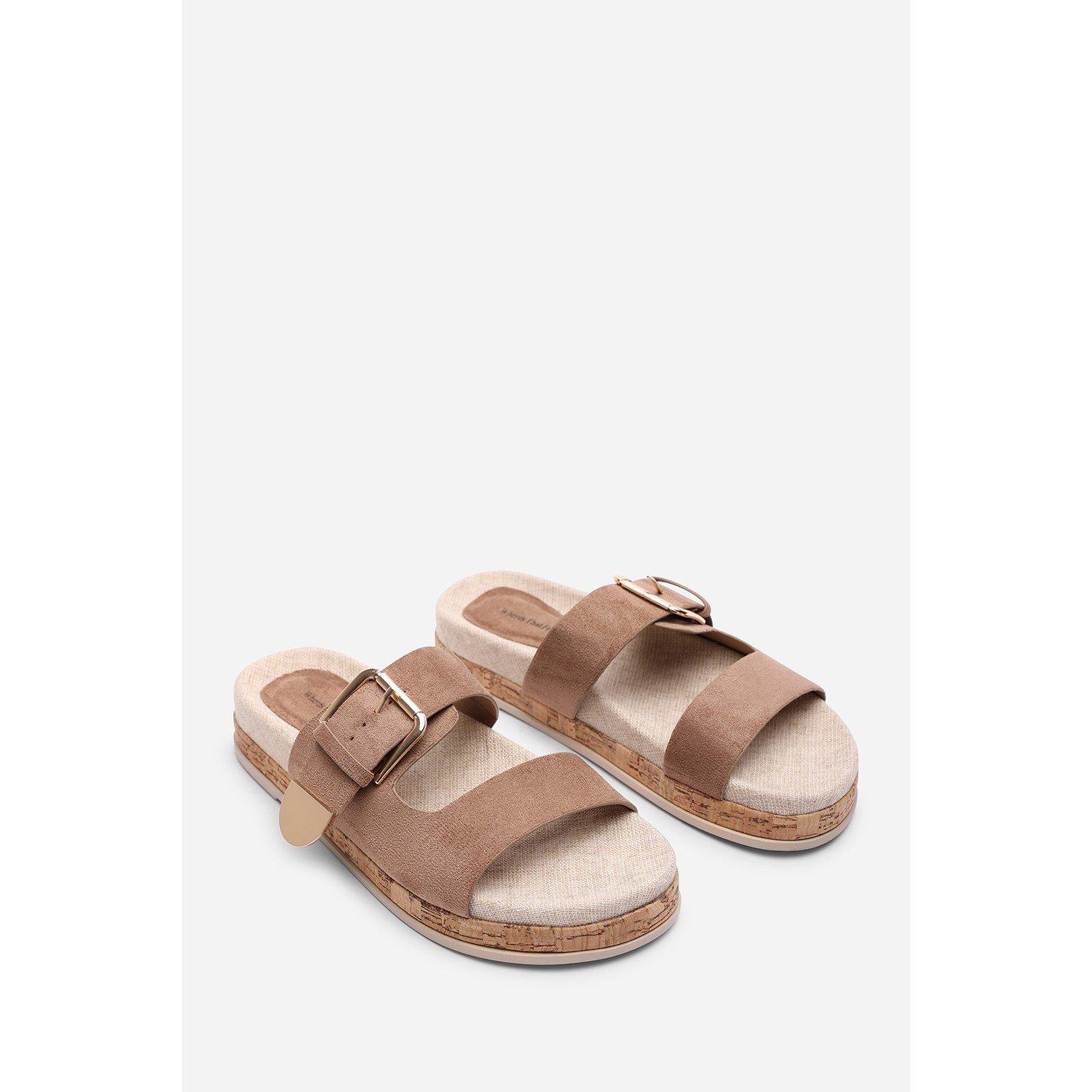 Camel - Wheres That From - Avenue Buckle Footbed Camel Suede Sandal - 4