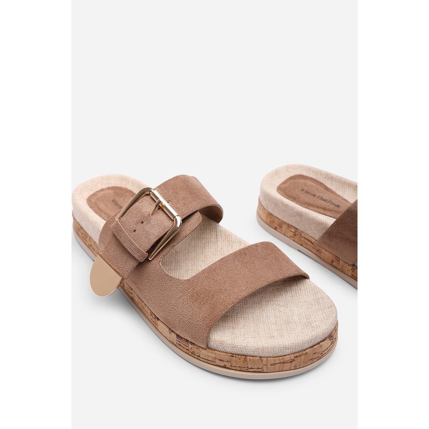 Camel - Wheres That From - Avenue Buckle Footbed Camel Suede Sandal - 5