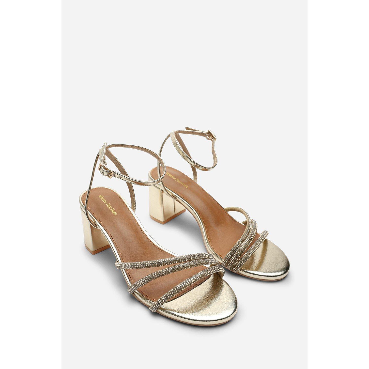 Gold - Wheres That From - Khalani Gold Diamante Strappy Heels - 4