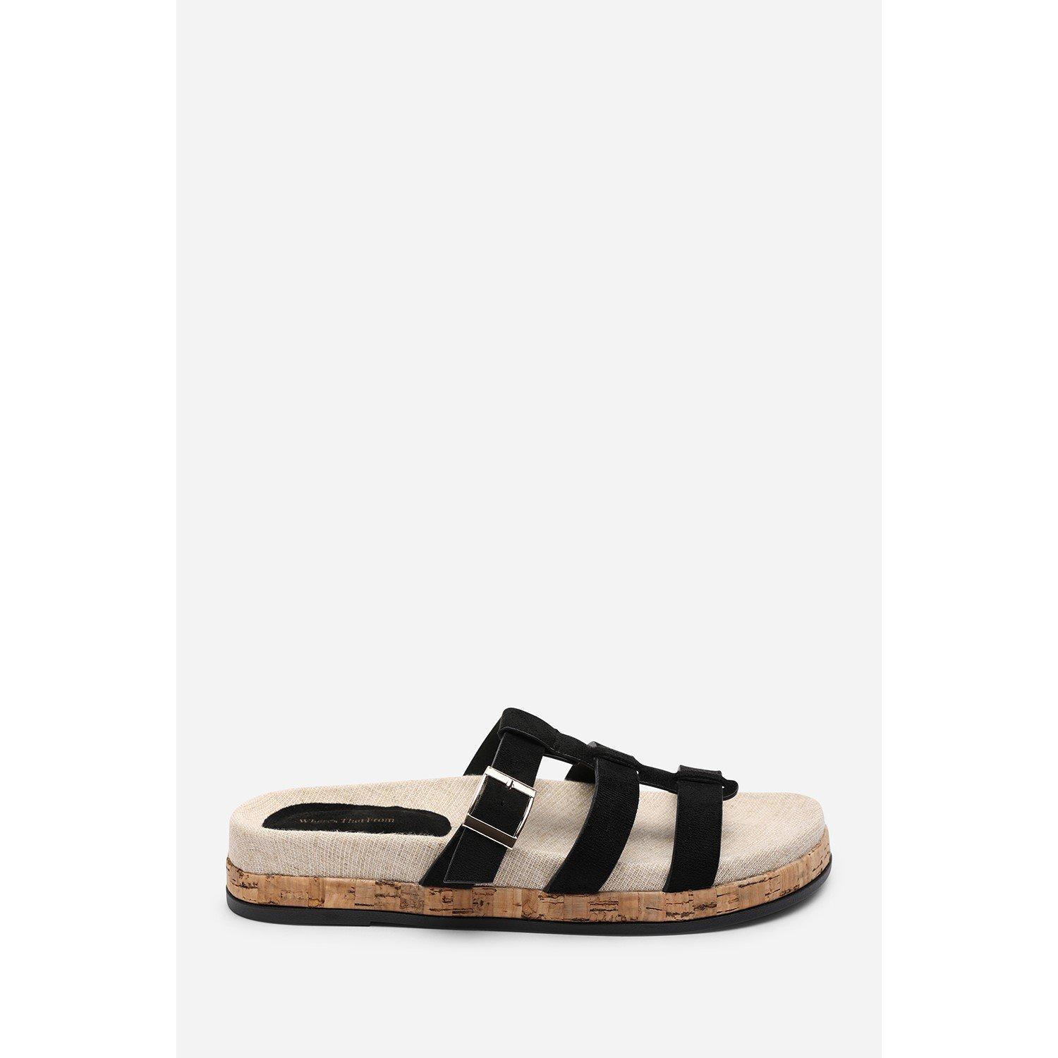 Black - Wheres That From - Bambi Multi Strap Footbed Black Suede Sandal - 2
