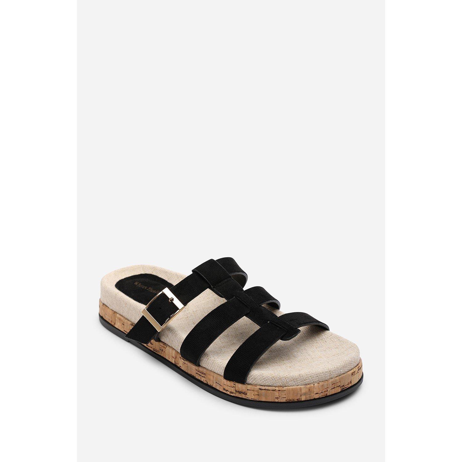 Black - Wheres That From - Bambi Multi Strap Footbed Black Suede Sandal - 3