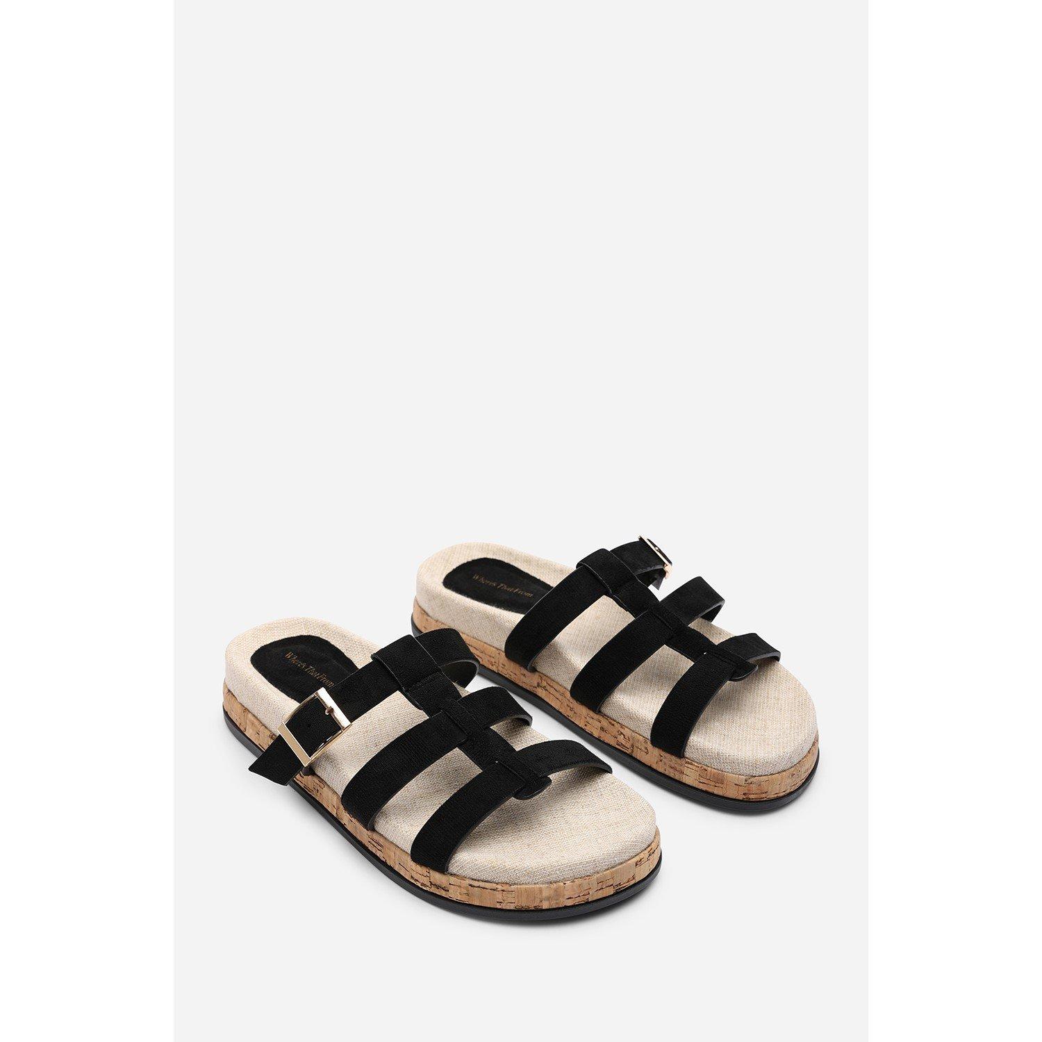 Black - Wheres That From - Bambi Multi Strap Footbed Black Suede Sandal - 4