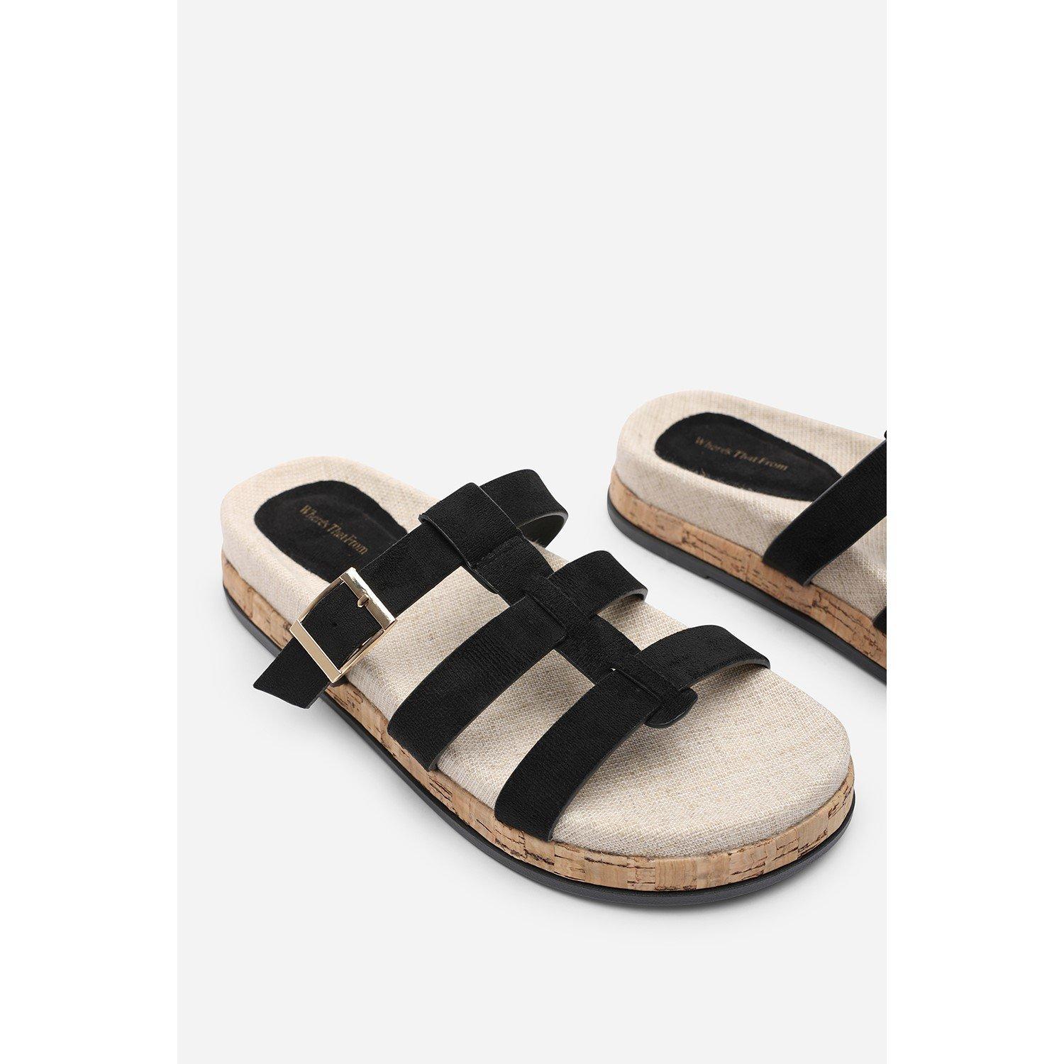 Black - Wheres That From - Bambi Multi Strap Footbed Black Suede Sandal - 5