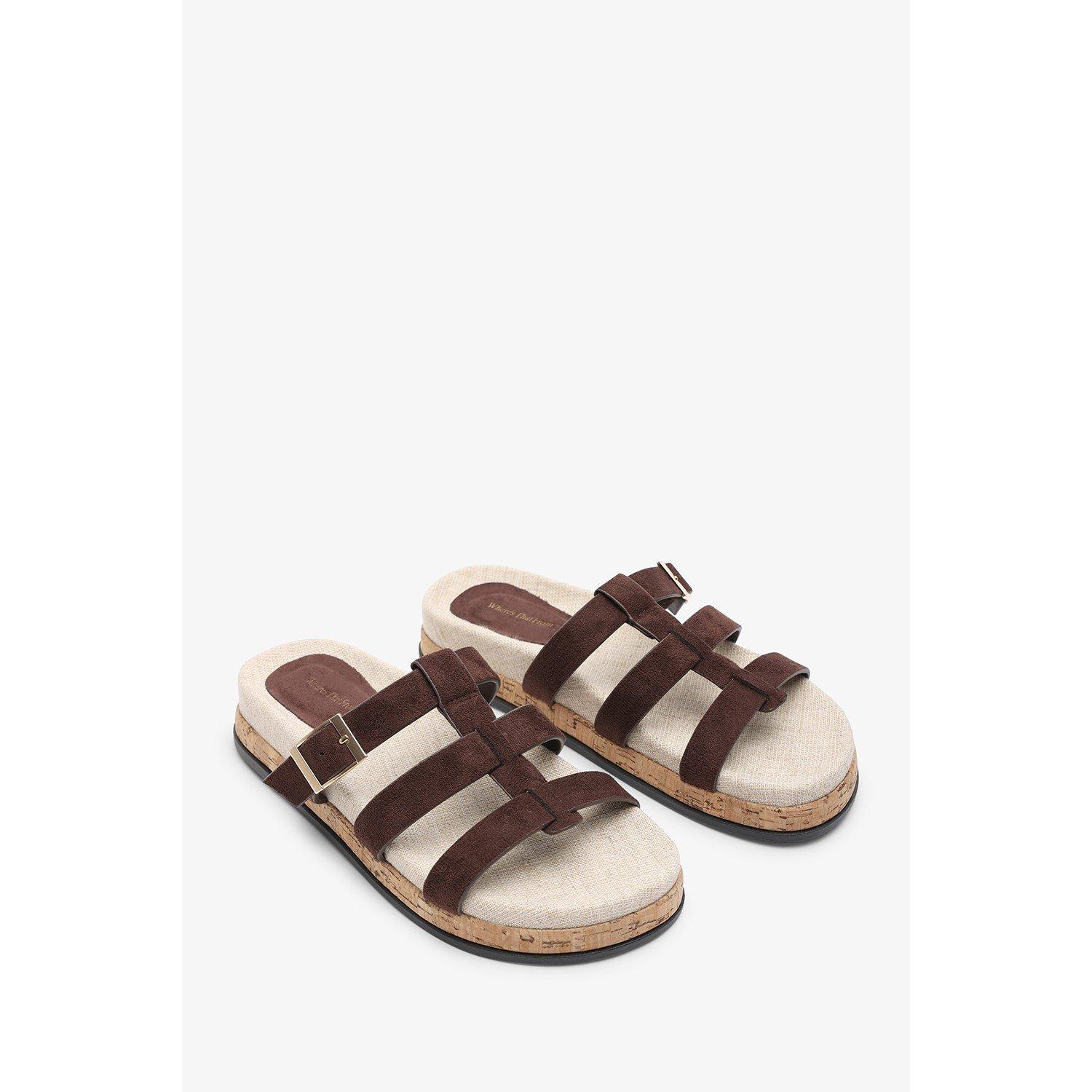 Dark Brown - Wheres That From - Bambi Multi Strap Footbed Dark Brown Suede Sandal - 4