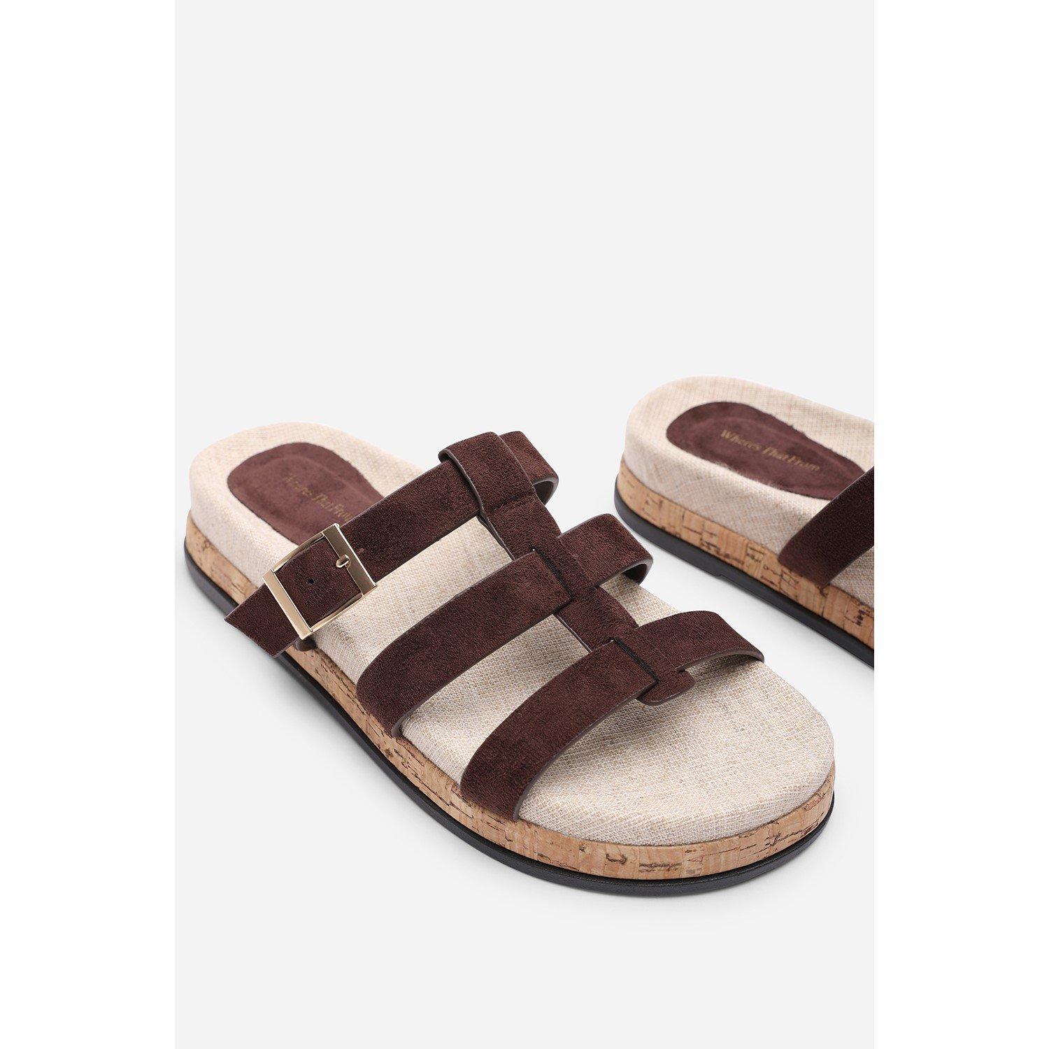 Dark Brown - Wheres That From - Bambi Multi Strap Footbed Dark Brown Suede Sandal - 5