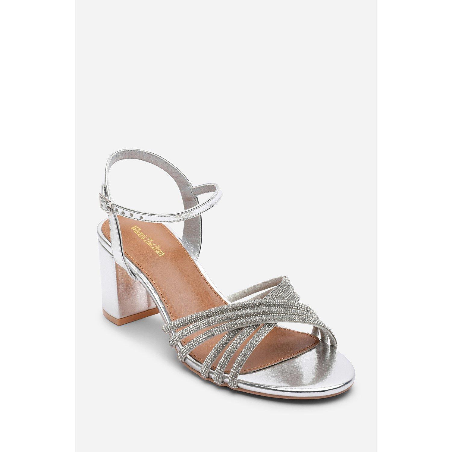Silver - Wheres That From - Bellini Cross Over Diamante Strap Silver Metallic - 4