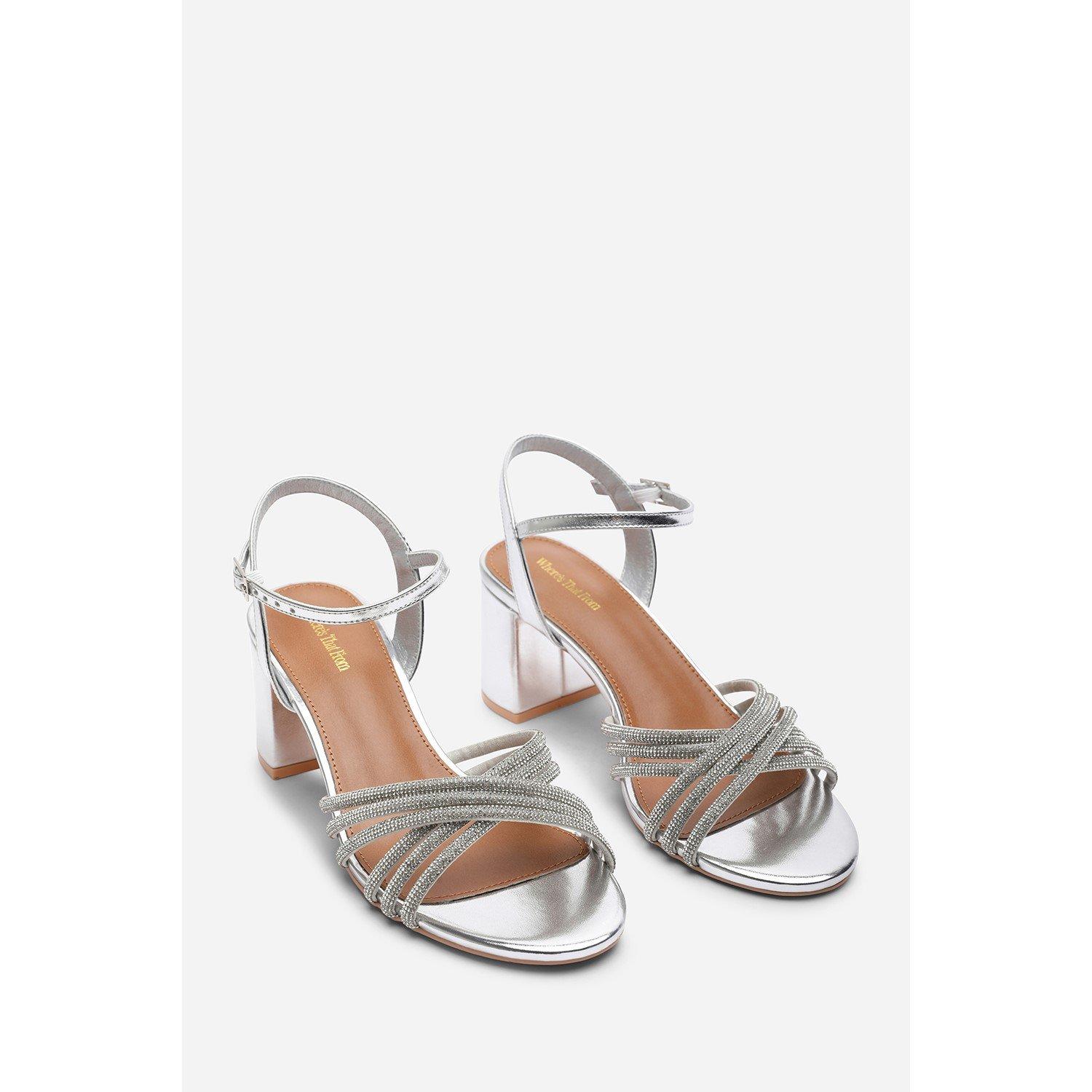 Silver - Wheres That From - Bellini Cross Over Diamante Strap Silver Metallic - 5