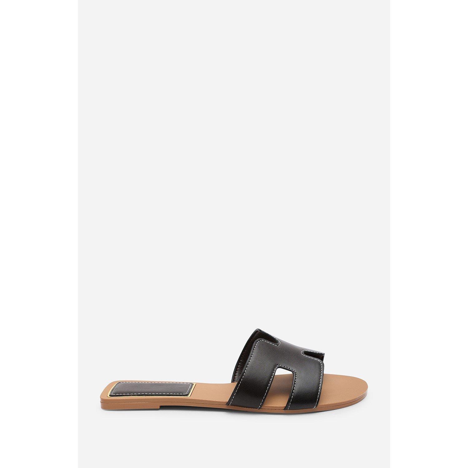 Dark Brown - Wheres That From - GraziaCut Out Design Wide Fit Dark Brown Slide On - 2