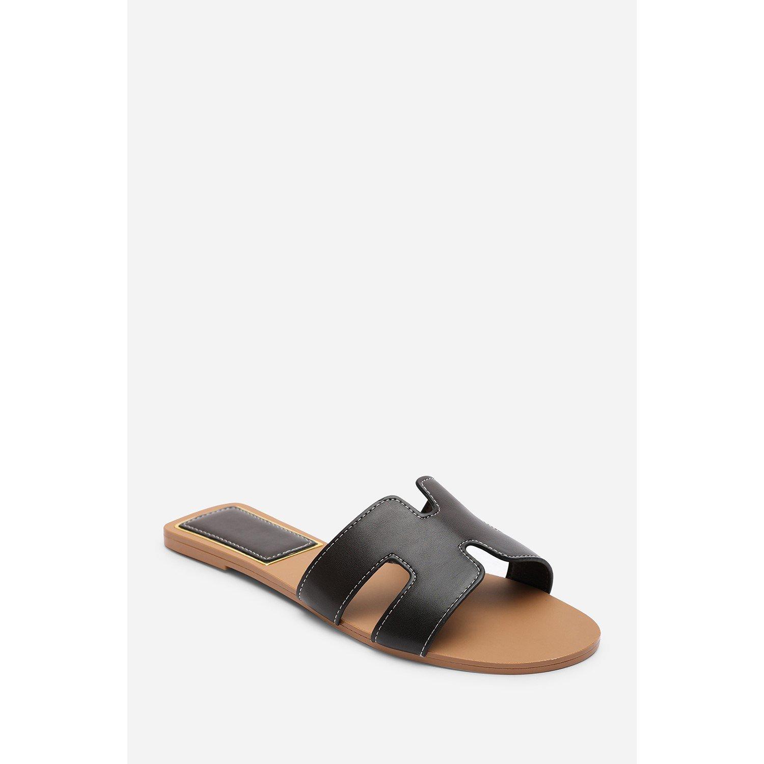 Dark Brown - Wheres That From - GraziaCut Out Design Wide Fit Dark Brown Slide On - 3