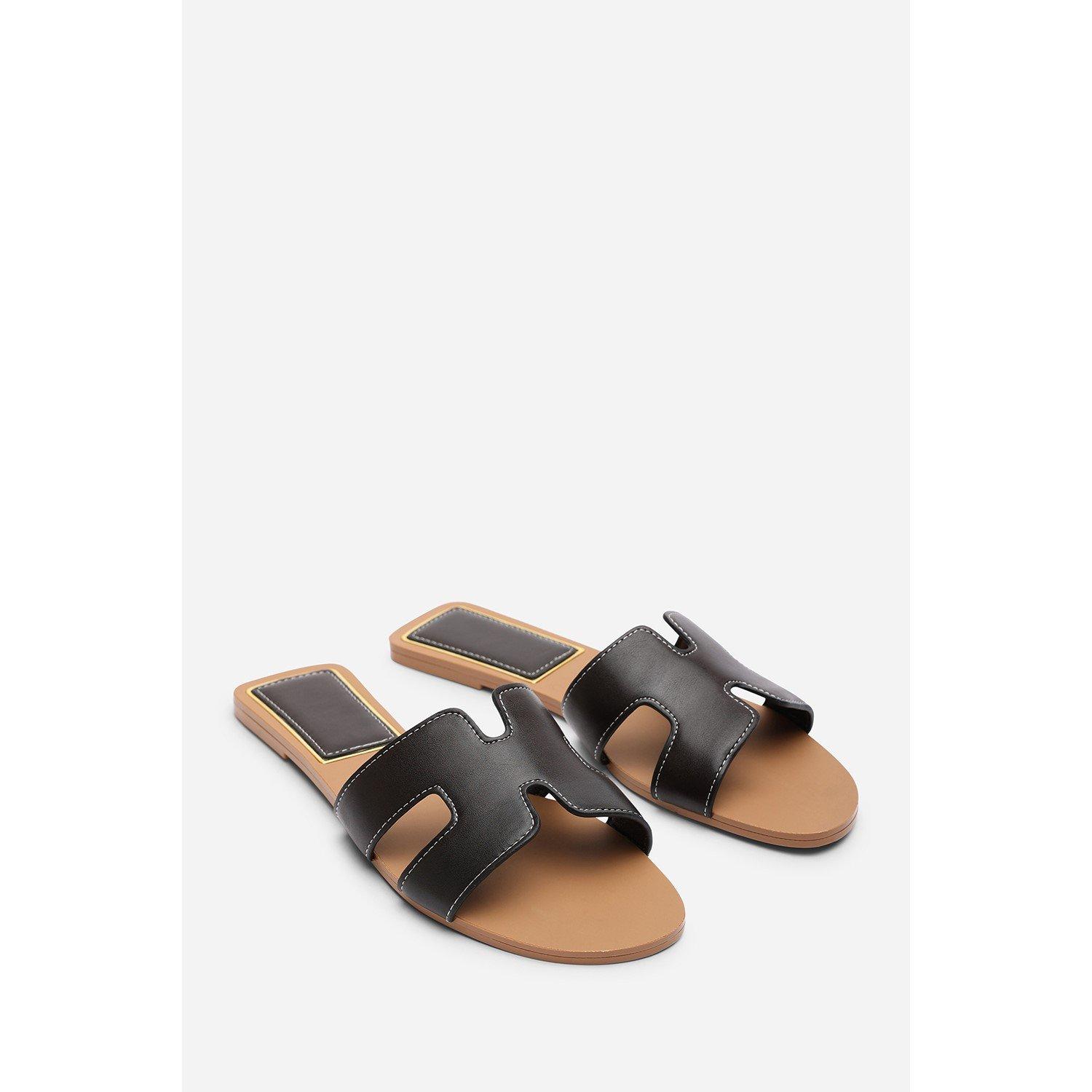 Dark Brown - Wheres That From - GraziaCut Out Design Wide Fit Dark Brown Slide On - 4