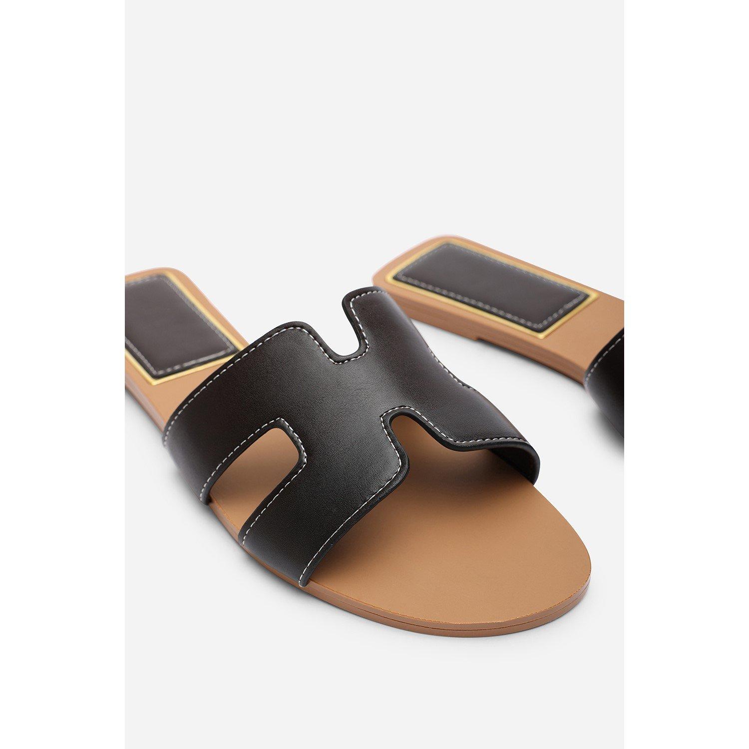 Dark Brown - Wheres That From - GraziaCut Out Design Wide Fit Dark Brown Slide On - 5
