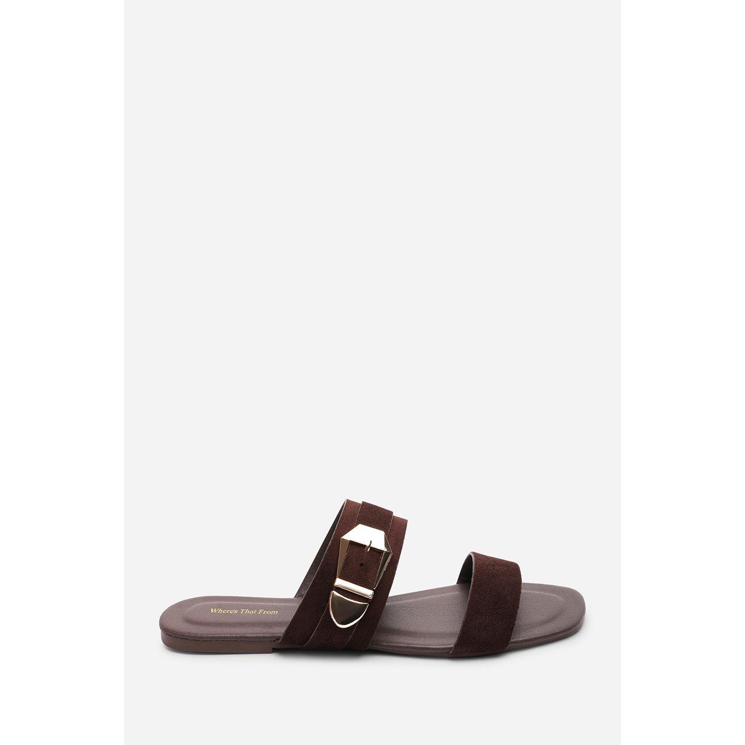 Dark Brown - Wheres That From - Orlina Two Strap Side Buckle Dark Brown Suede Sand - 2