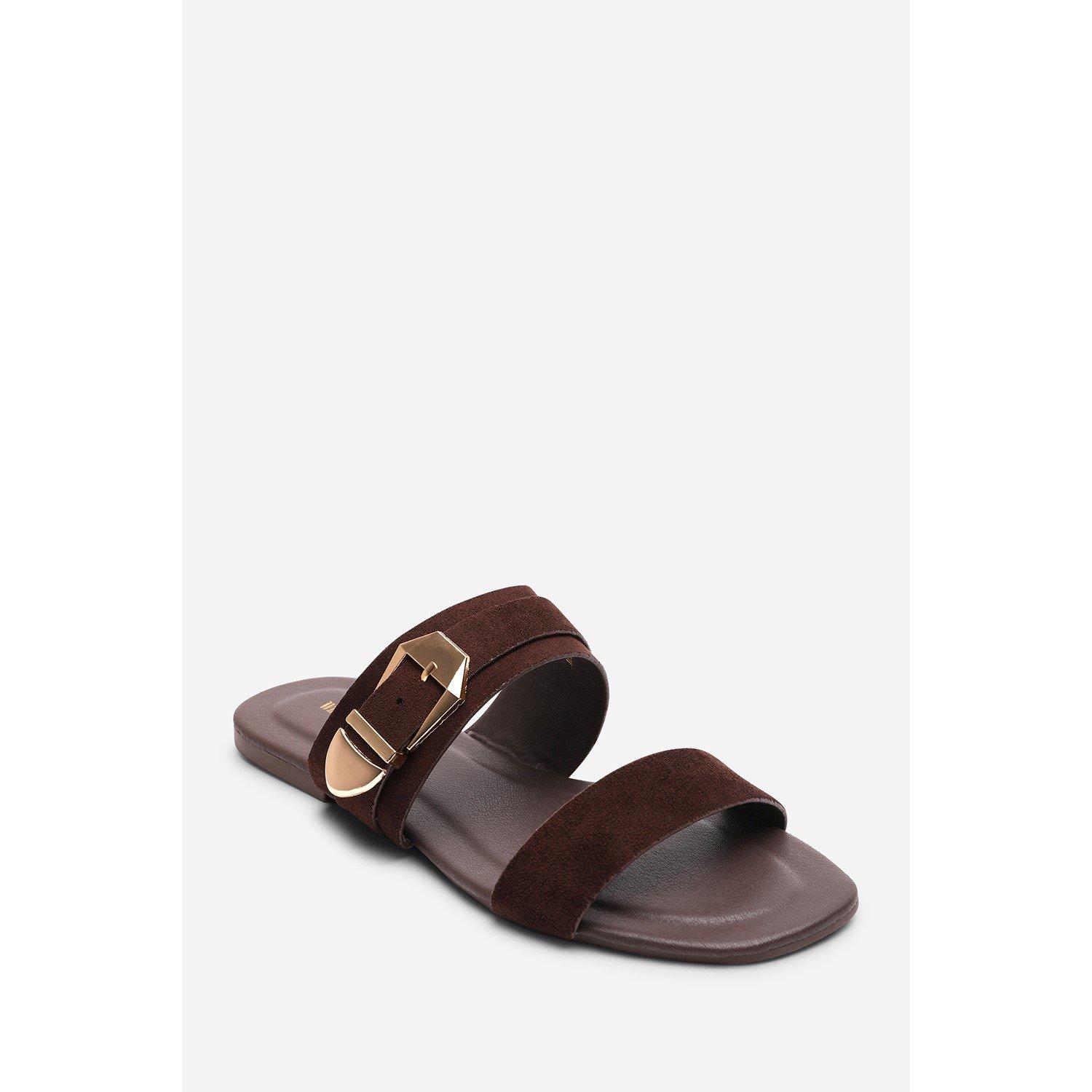 Dark Brown - Wheres That From - Orlina Two Strap Side Buckle Dark Brown Suede Sand - 3