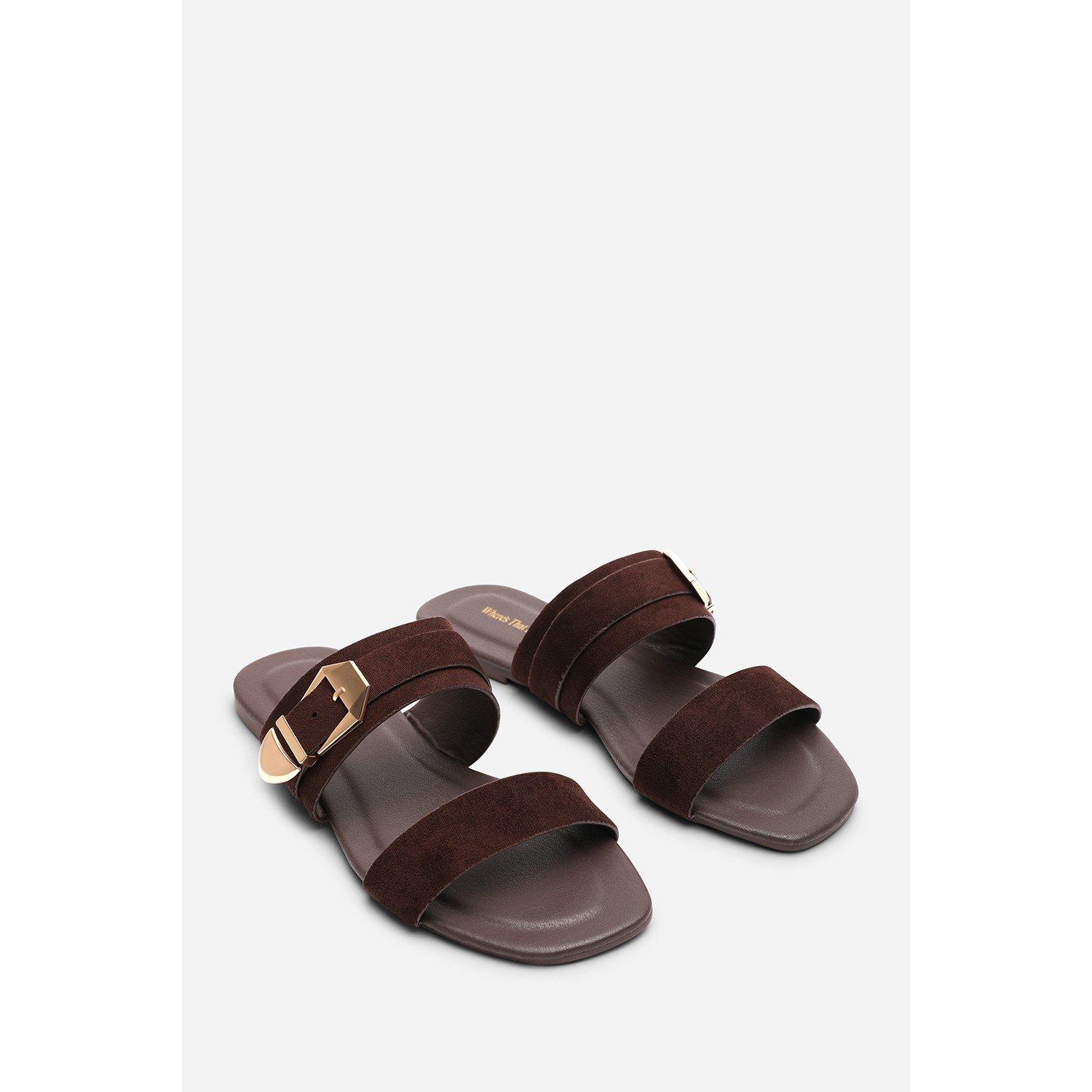 Dark Brown - Wheres That From - Orlina Two Strap Side Buckle Dark Brown Suede Sand - 4